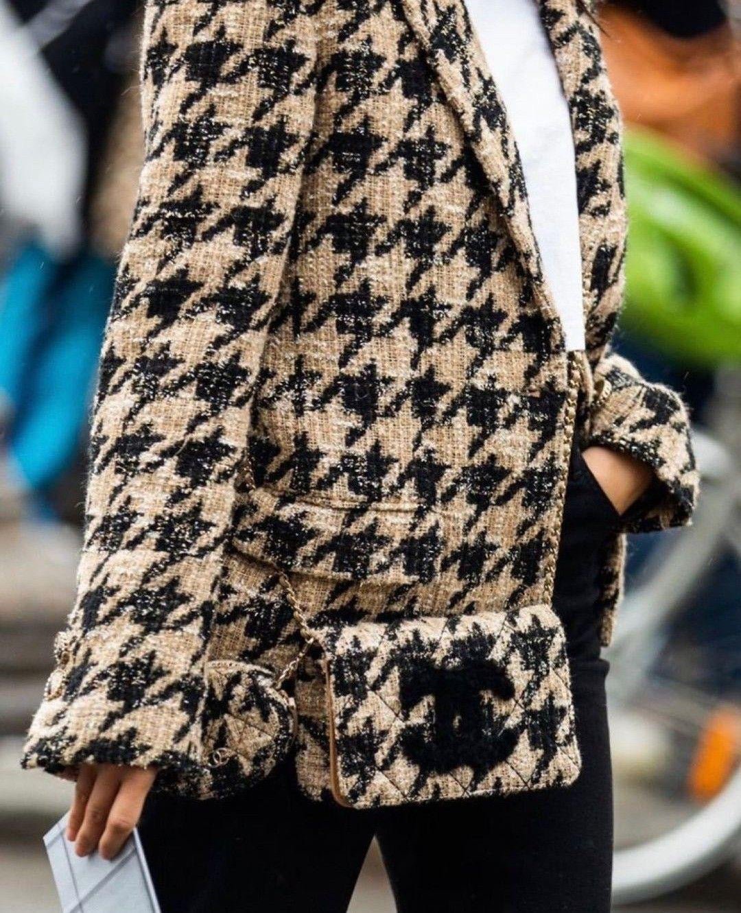 Chanel Beige and Black Houndstooth Tweed Wallet On Chain with Coin Pouch RRP £3500 | Authentic Preloved - Reloved Again