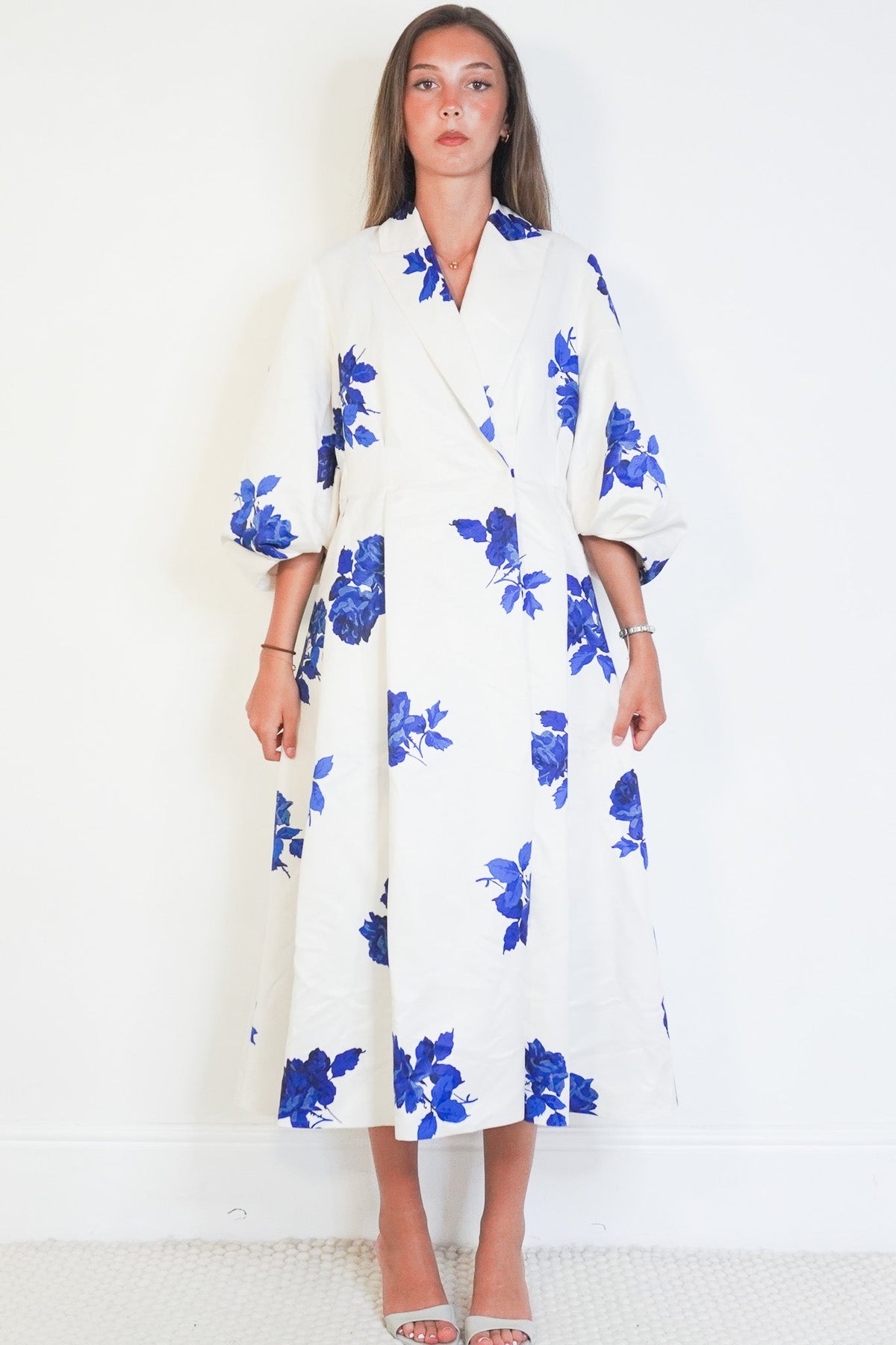 Emilia Wickstead White and Blue Floral Evening Coat Dress (RRP £400) | Authentic Preloved - Reloved Again