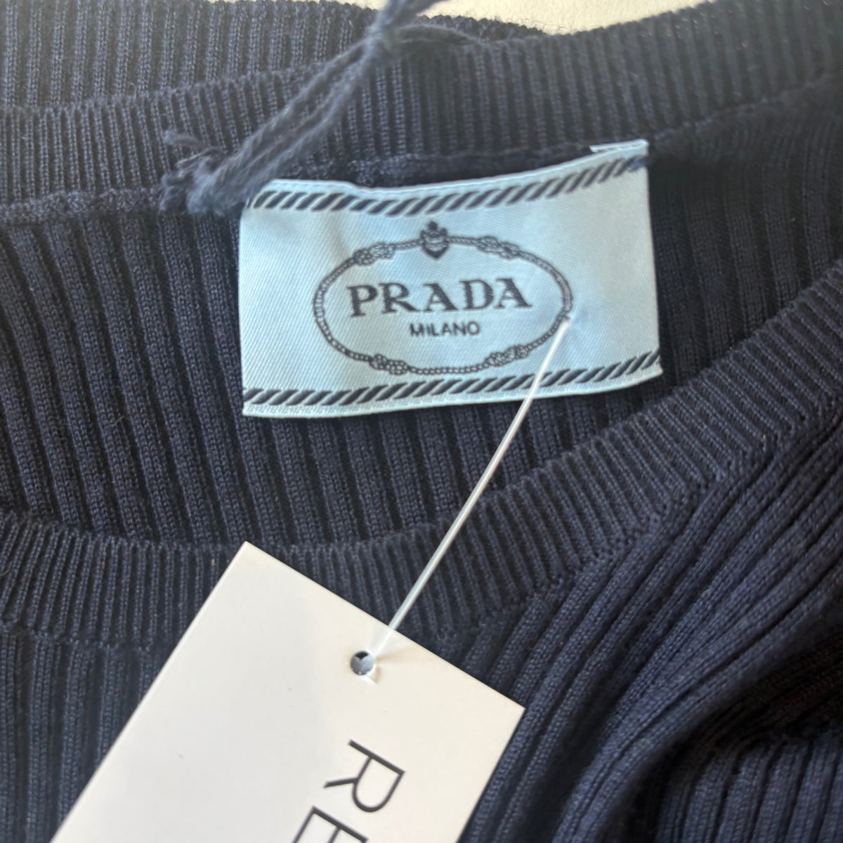 Prada Navy Ribbed Knit Wool Sweater