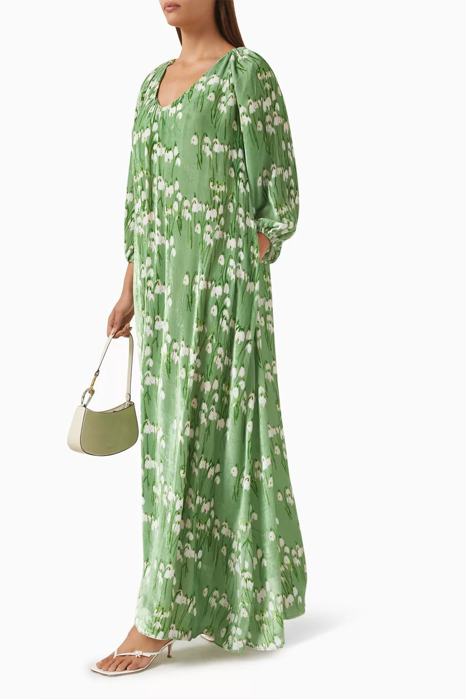 Bernadette Green Snowdrop Georgio Velvet Maxi Dress (RRP £750) | final sale no returns Authentic Preloved