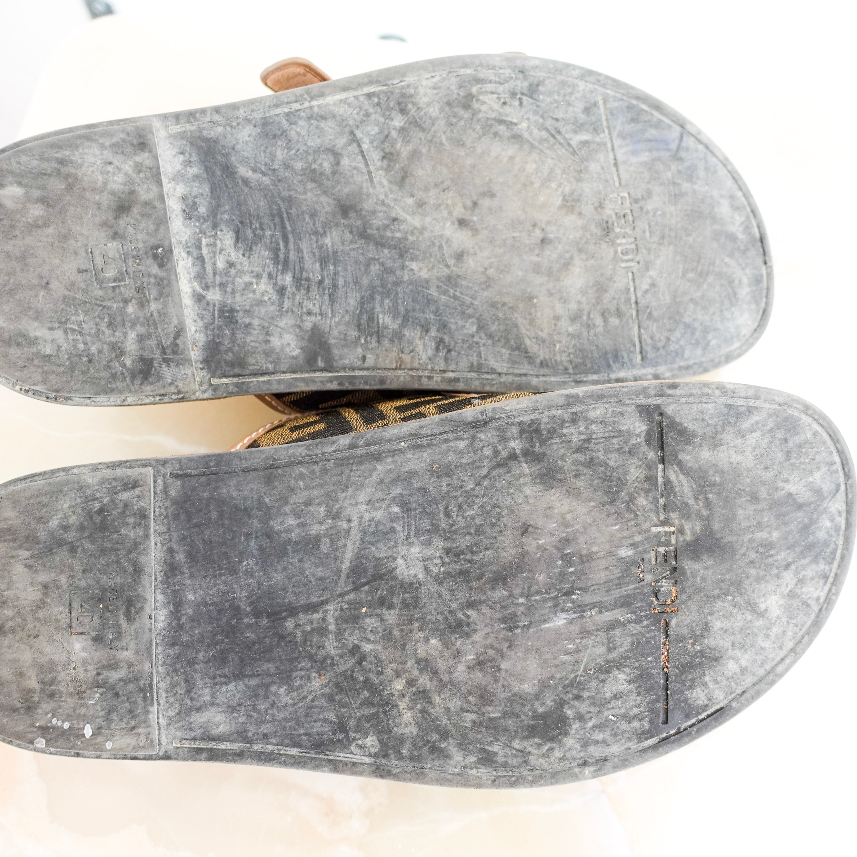 Feel Brown FF fabric slides RRP £800