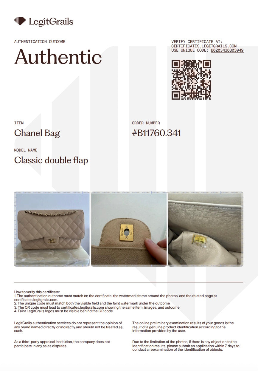 Chanel Jumbo Classic Double Flap Bag in Beige Caviar Leather RRP (£9830) | Authentic Preloved