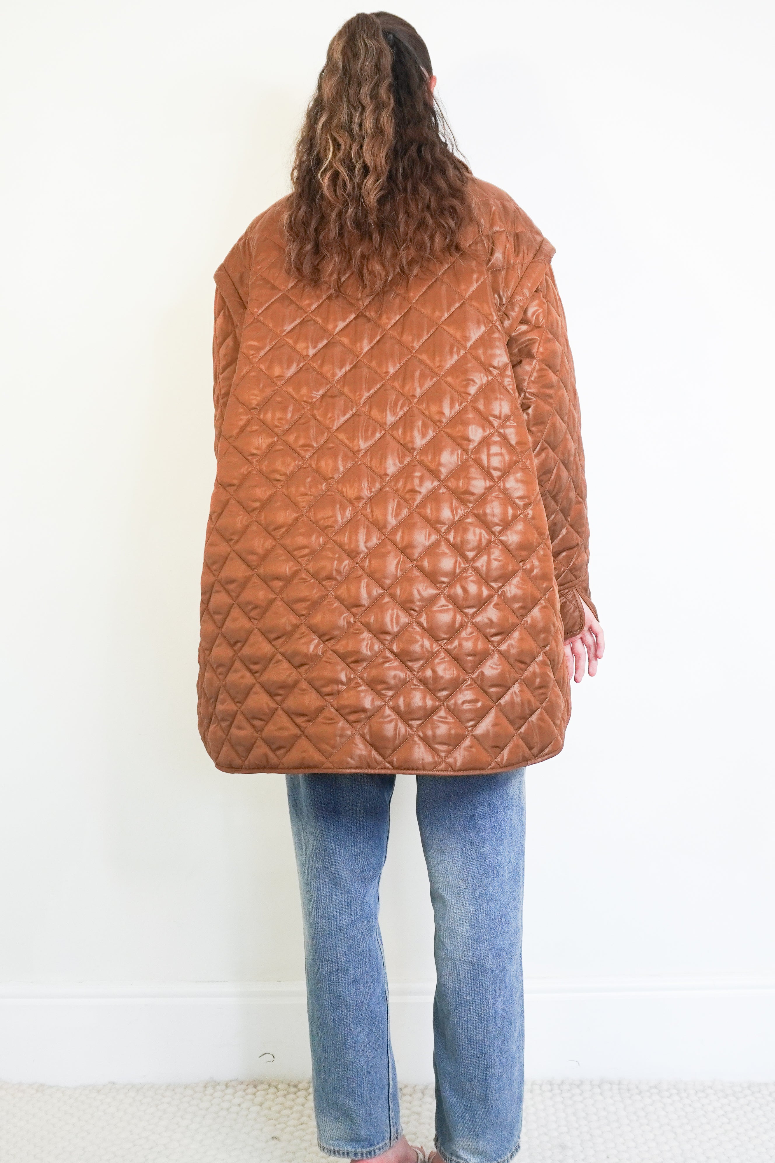 A.L.C. Harley Convertible Quilted Jacket in Brown back photo chelsea london