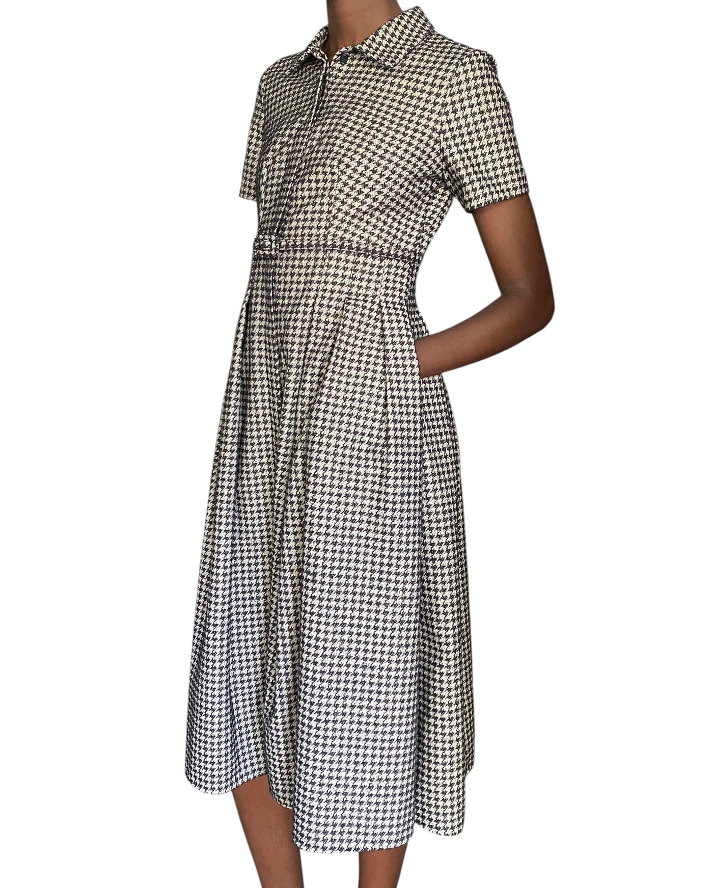 Christian Dior 2022 Cruise Black & White Houndstooth Silk Blend Midi Dress | Authentic Preloved - Reloved Again