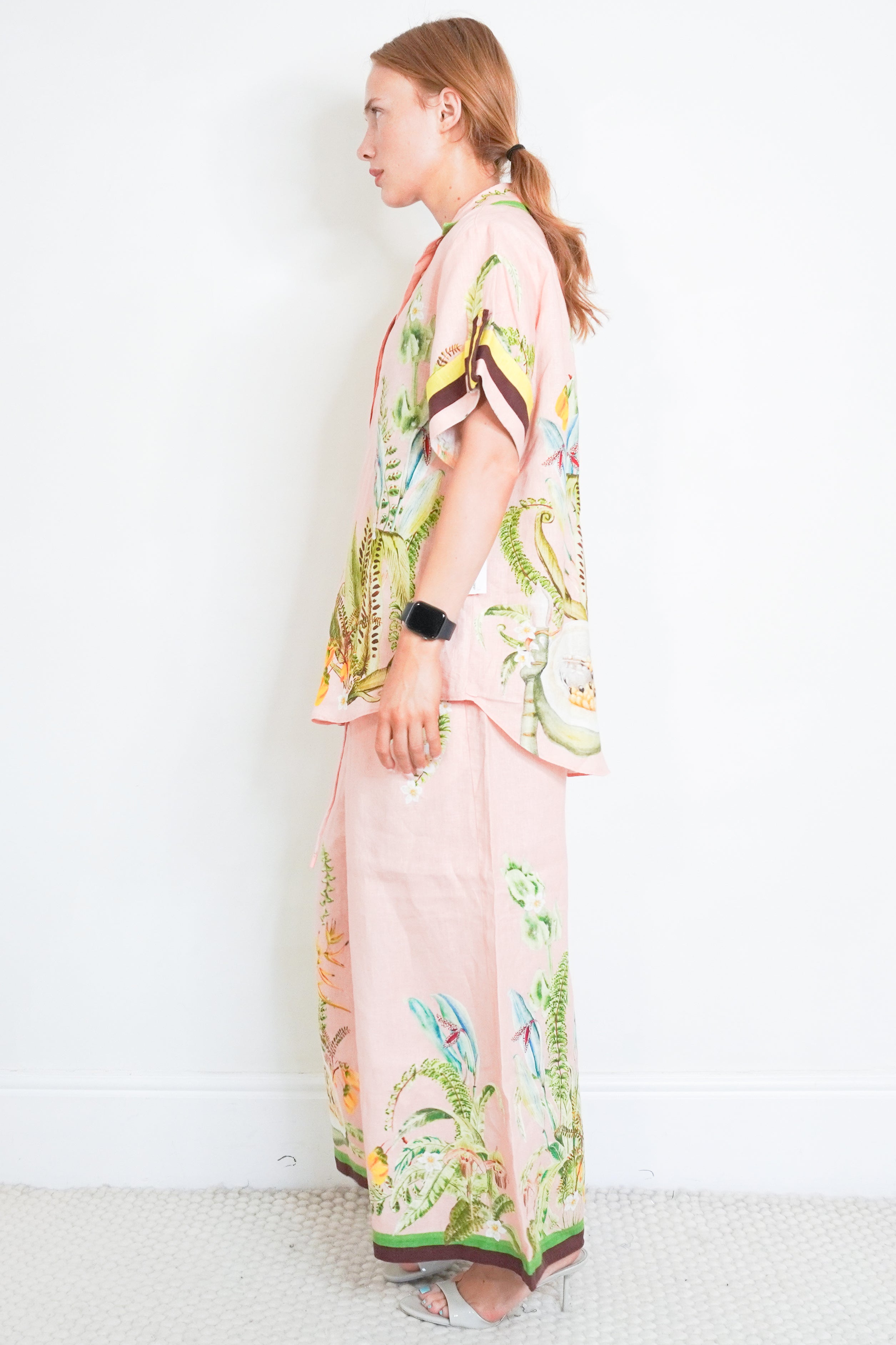 ALEMAIS Pink Papaya Shirt & Pant Linen Set side photo chelsea london