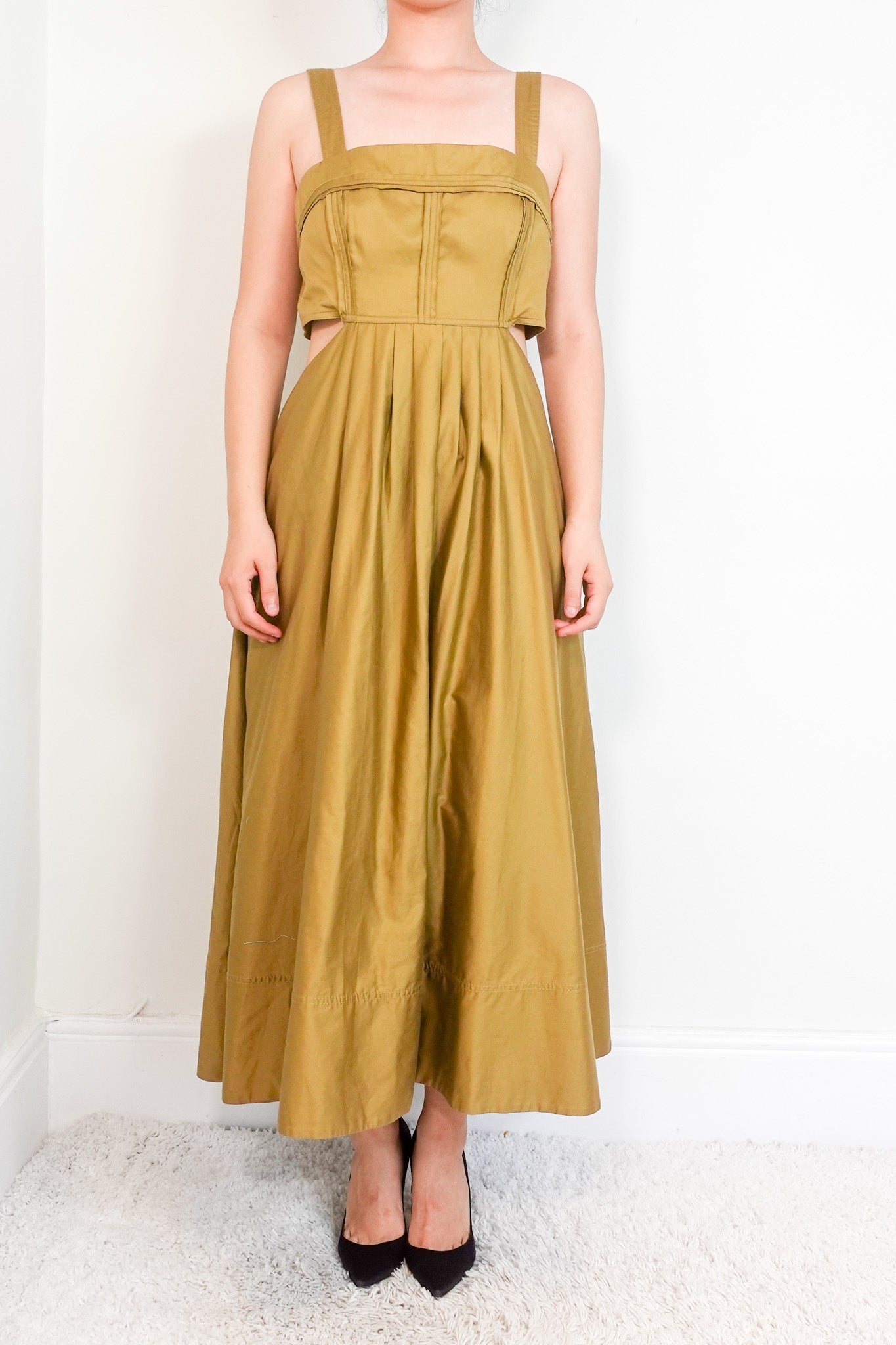 Aje Khaki Cut Out Midi Dress RRP £450 | Authentic Prelove