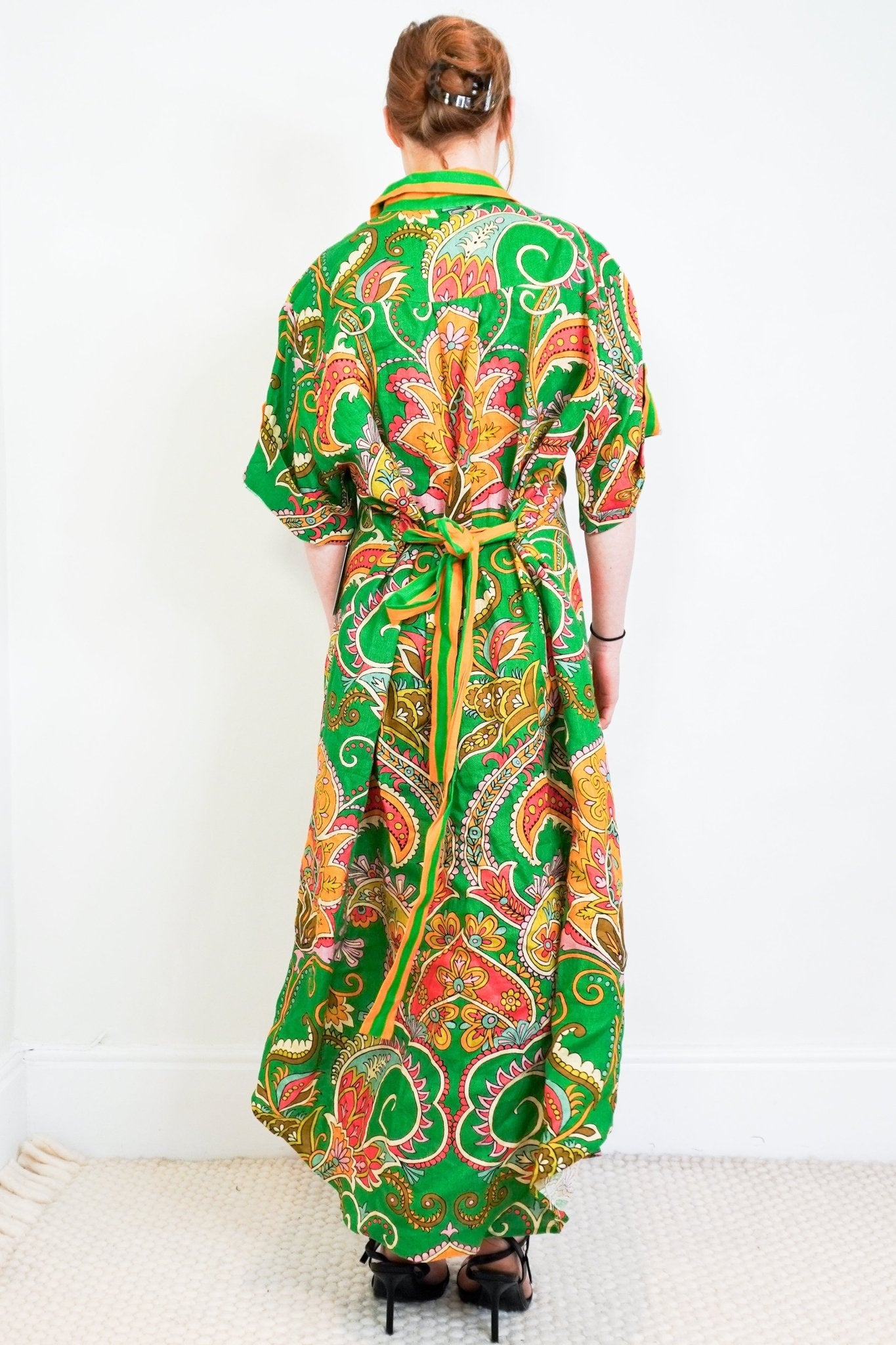 Alémais-Green-Floral-Linen-Shirtdress-back-picture-Chelsea-London
