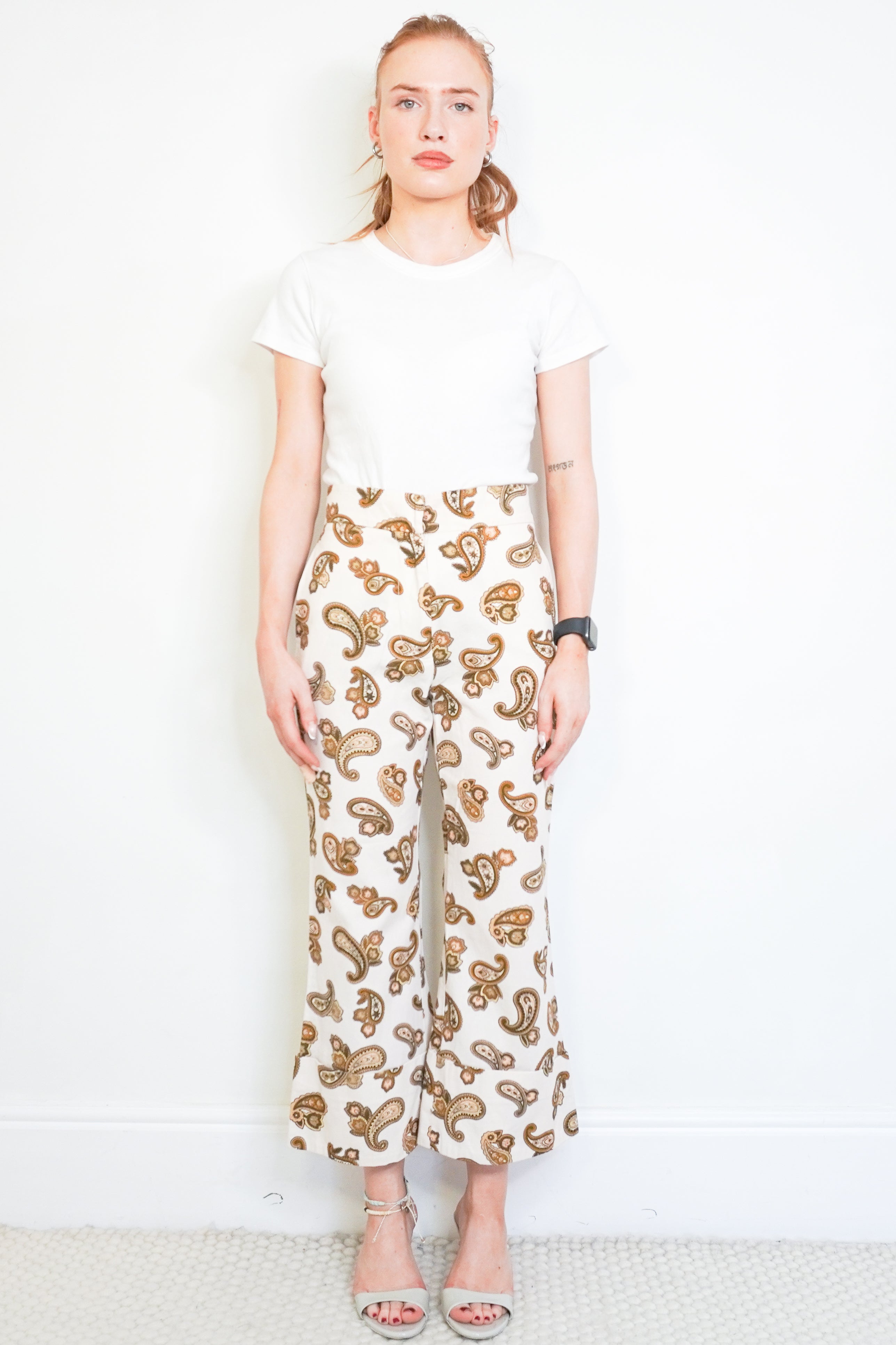 Alémais Cream Paisley Cropped Trousers front photo chelsea london