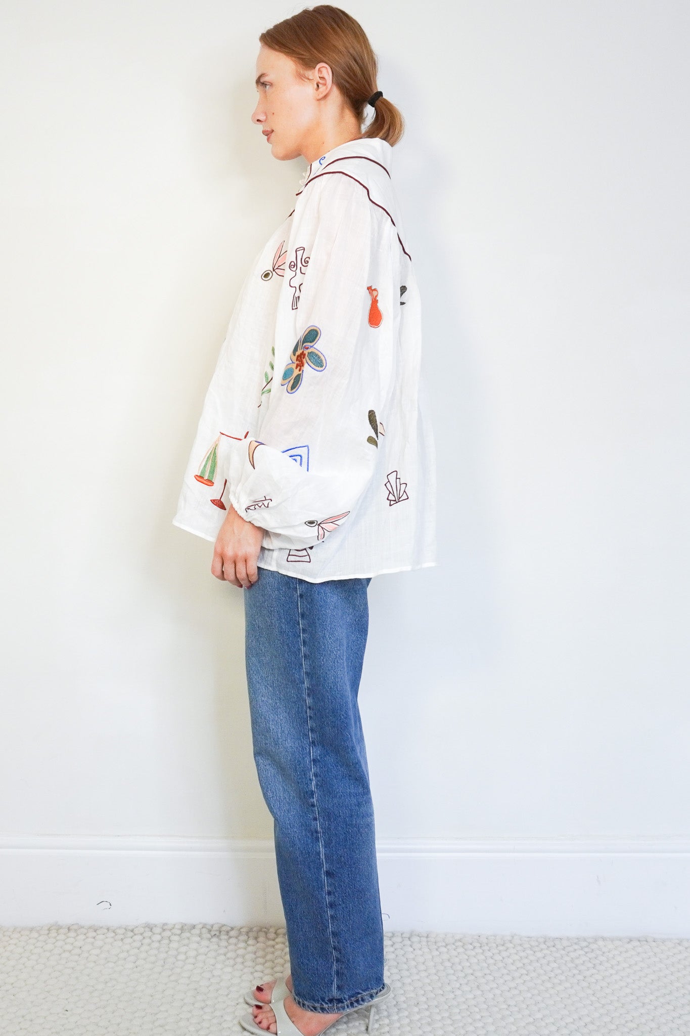 Alémais White Embroidered Linen Top side photo chelsea london