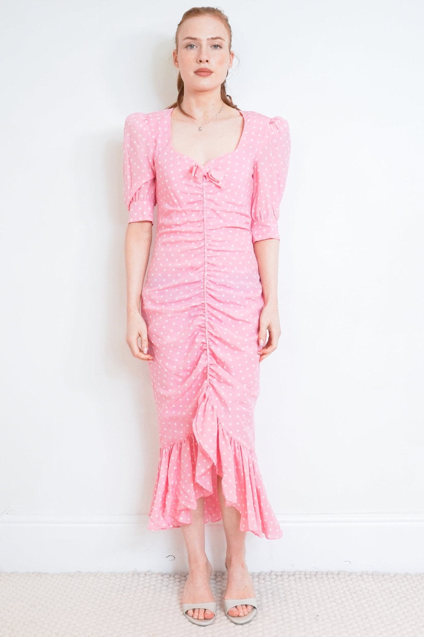 Alessandra-Rich-Pink-Polka-Dress-Front-Picture-Chelsea-London