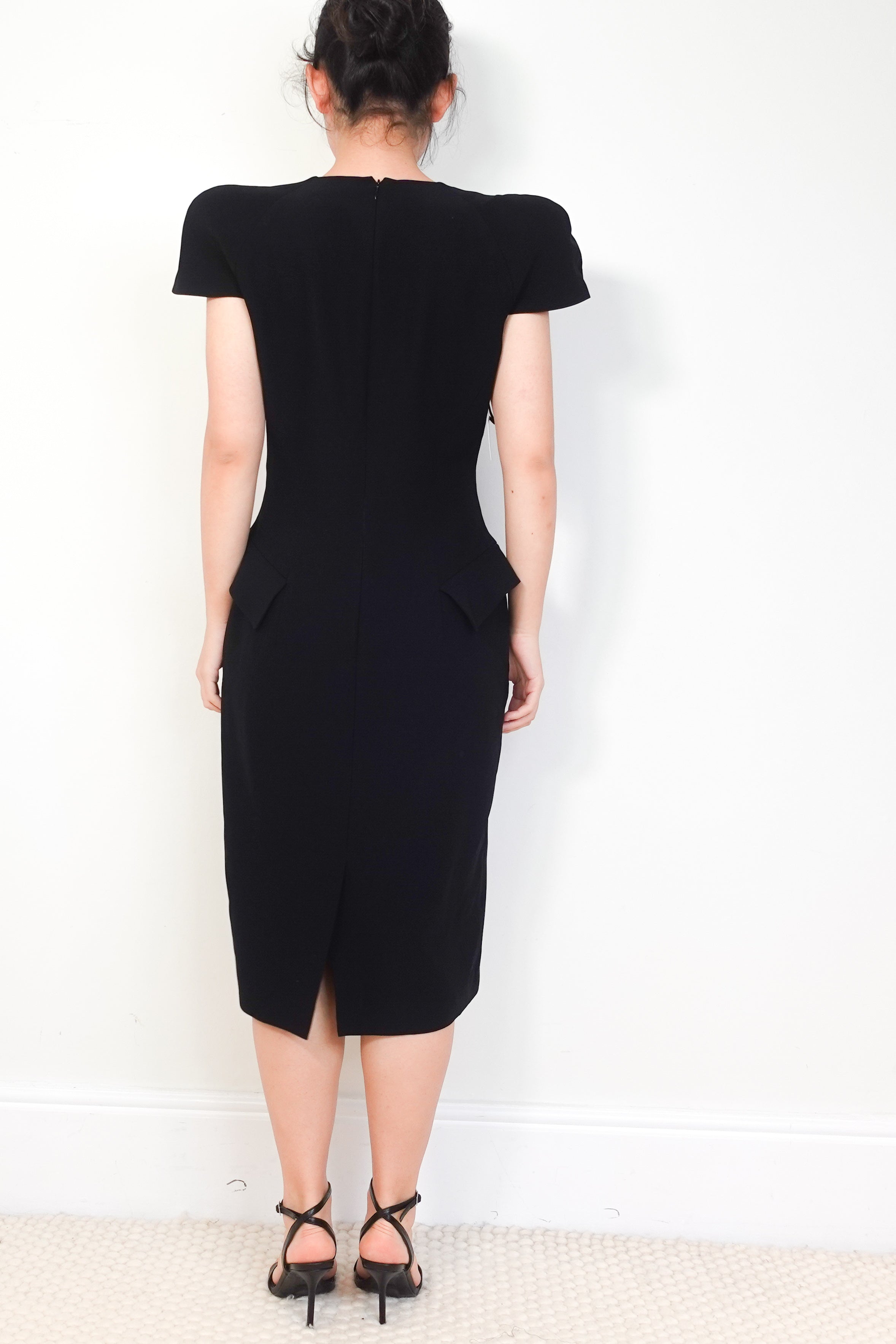 Alexander-McQueen-Black-Cowl-Neck-Midi-Dress-back-picture-Chelsea-London