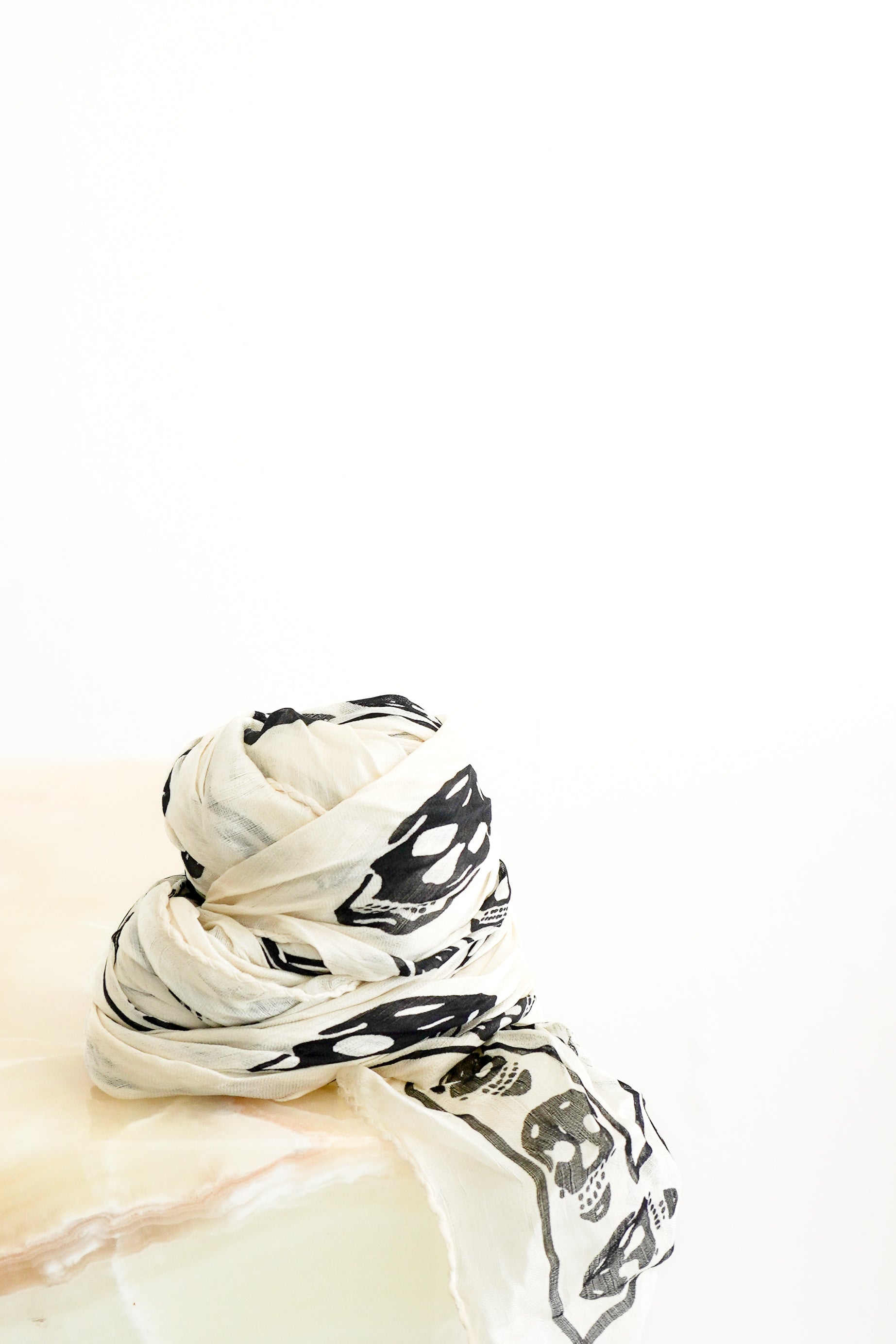 Alexander McQueen Cream & Black Skull Scarf front photo chelsea london