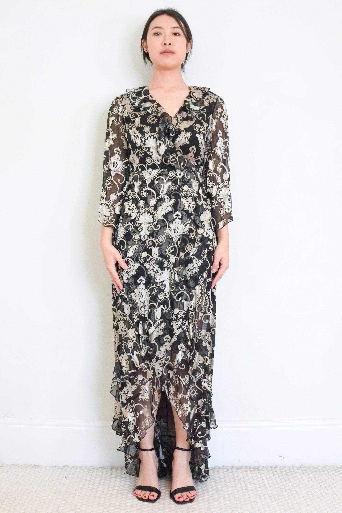 Alice+Olivia Black Floral Ruffle Gown RRP £700 | Authentic Preloved - Reloved Again
