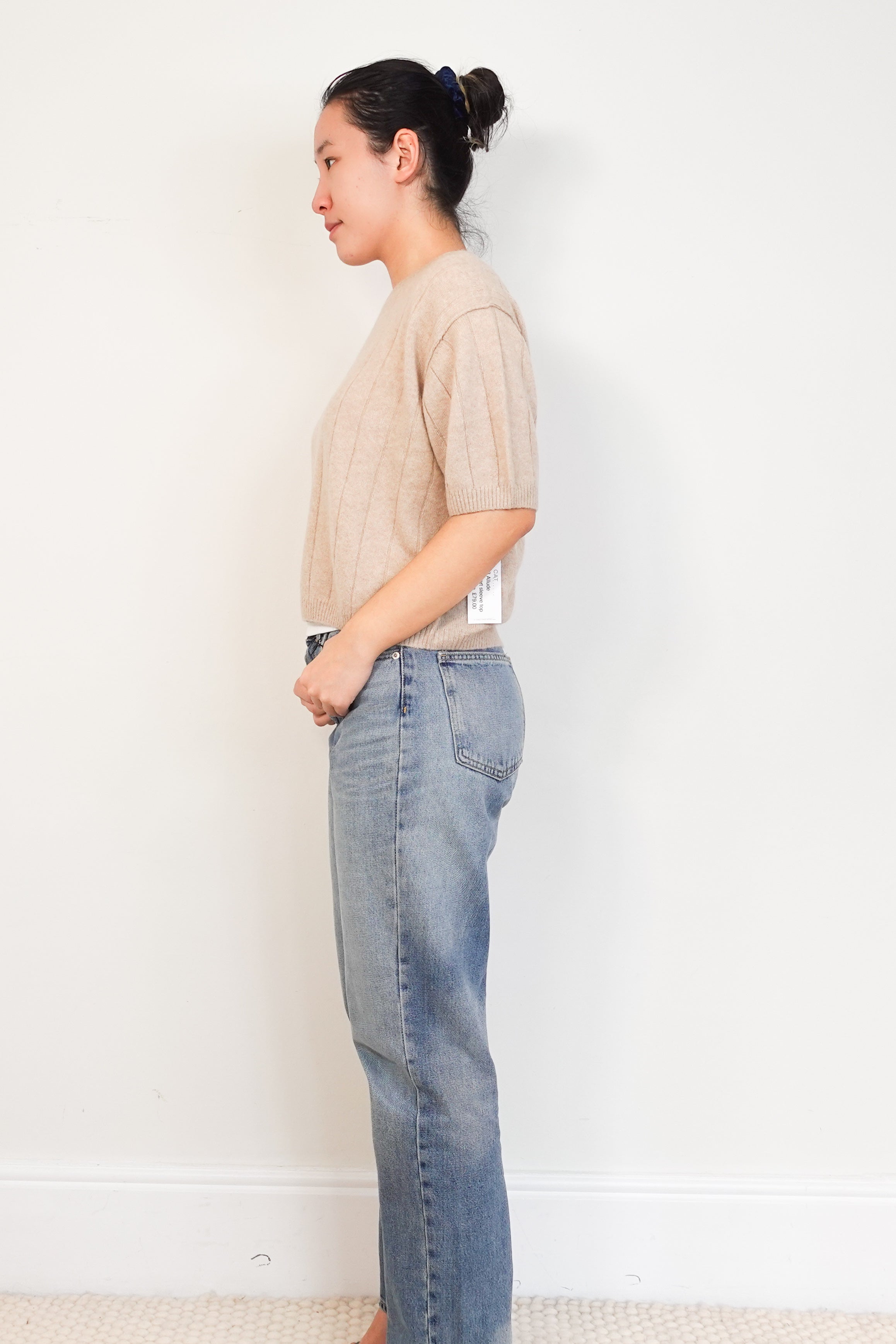 Allude-Beige-Cashmere-Short-Sleeve-Top-side-picture-Chelsea-London