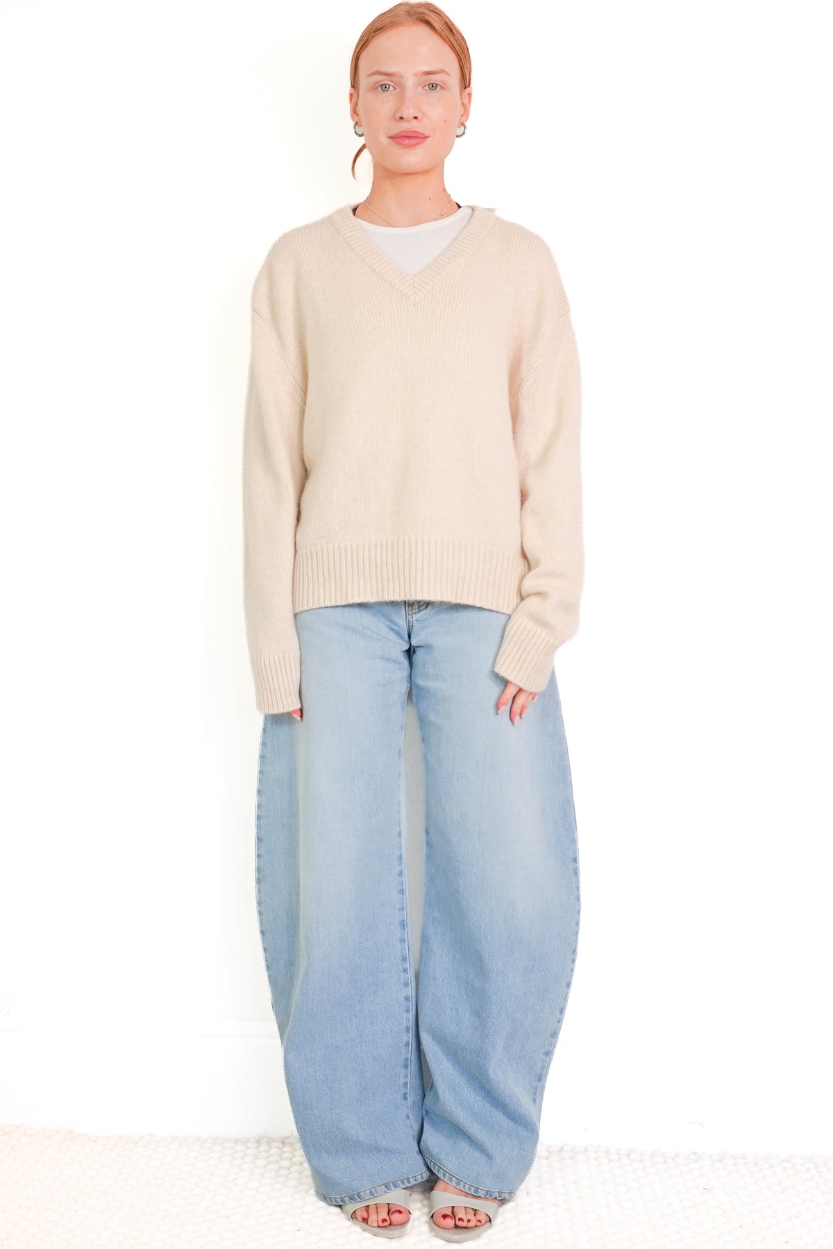 Almada Label Yara V-neck Vanilla Sweater (RRP £350) | Authentic Preloved front