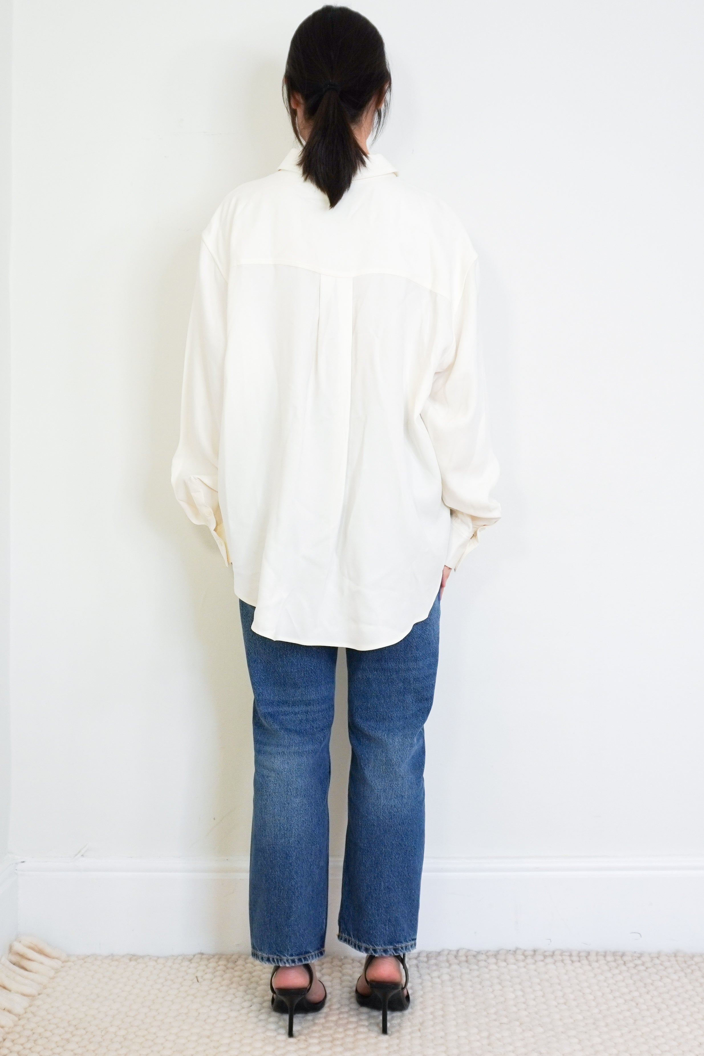 Anine-Bing-Cream-Satin-Buttoned-Shirt-back-picture-Chelsea-London