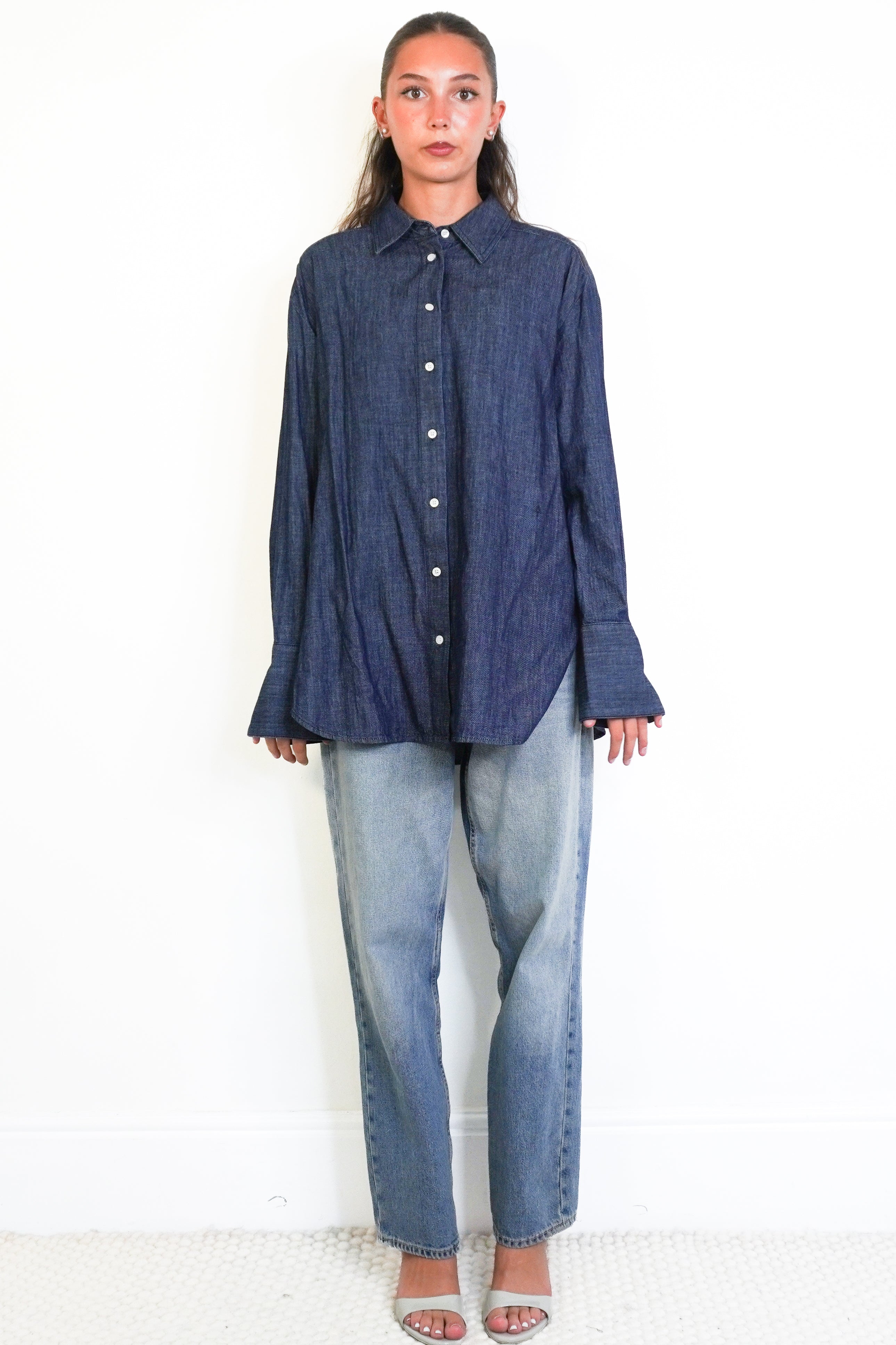Another Tomorrow Dark Indigo Denim Shirt front photo chelsea london