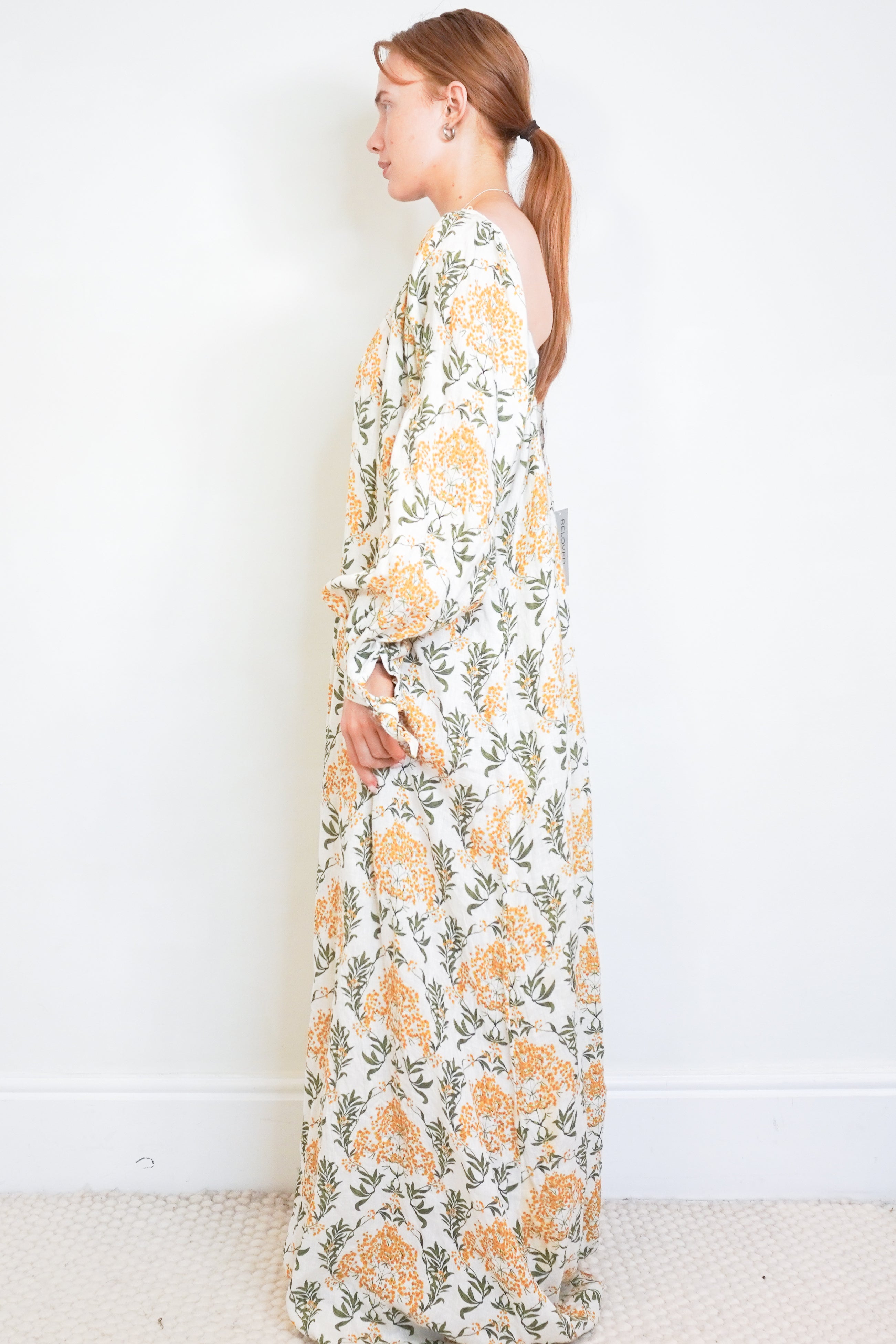 Aqua Bendita Granada Araguanes Floral Linen Dress side photo chelsea london