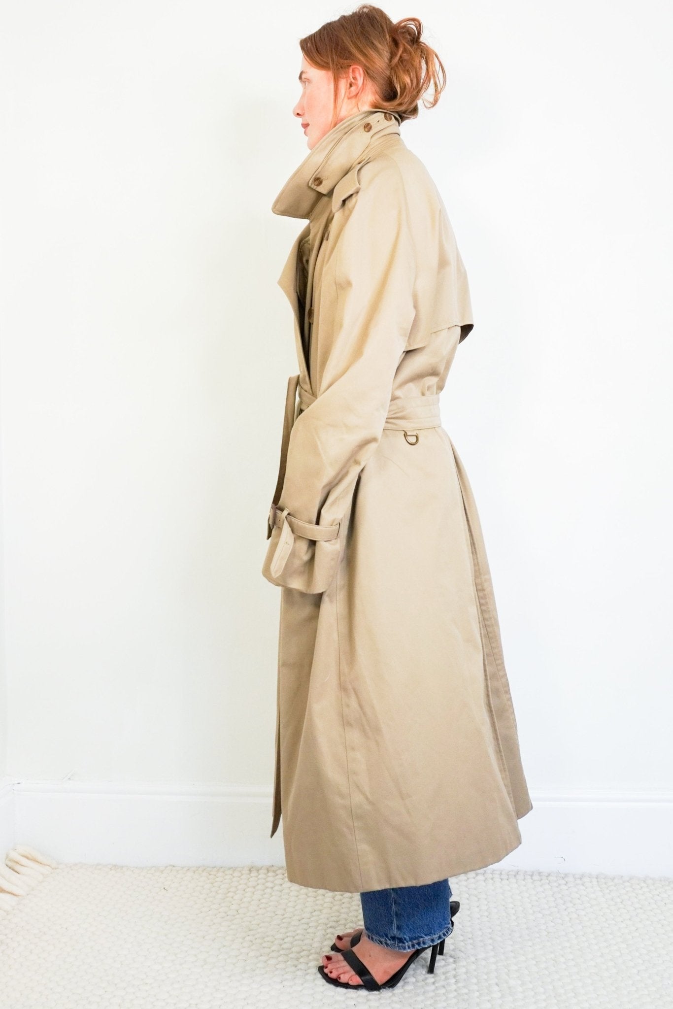 Aquascutum Beige Checkered Belted Trench Coat RRP £600 | Authentic Preloved - Reloved Again