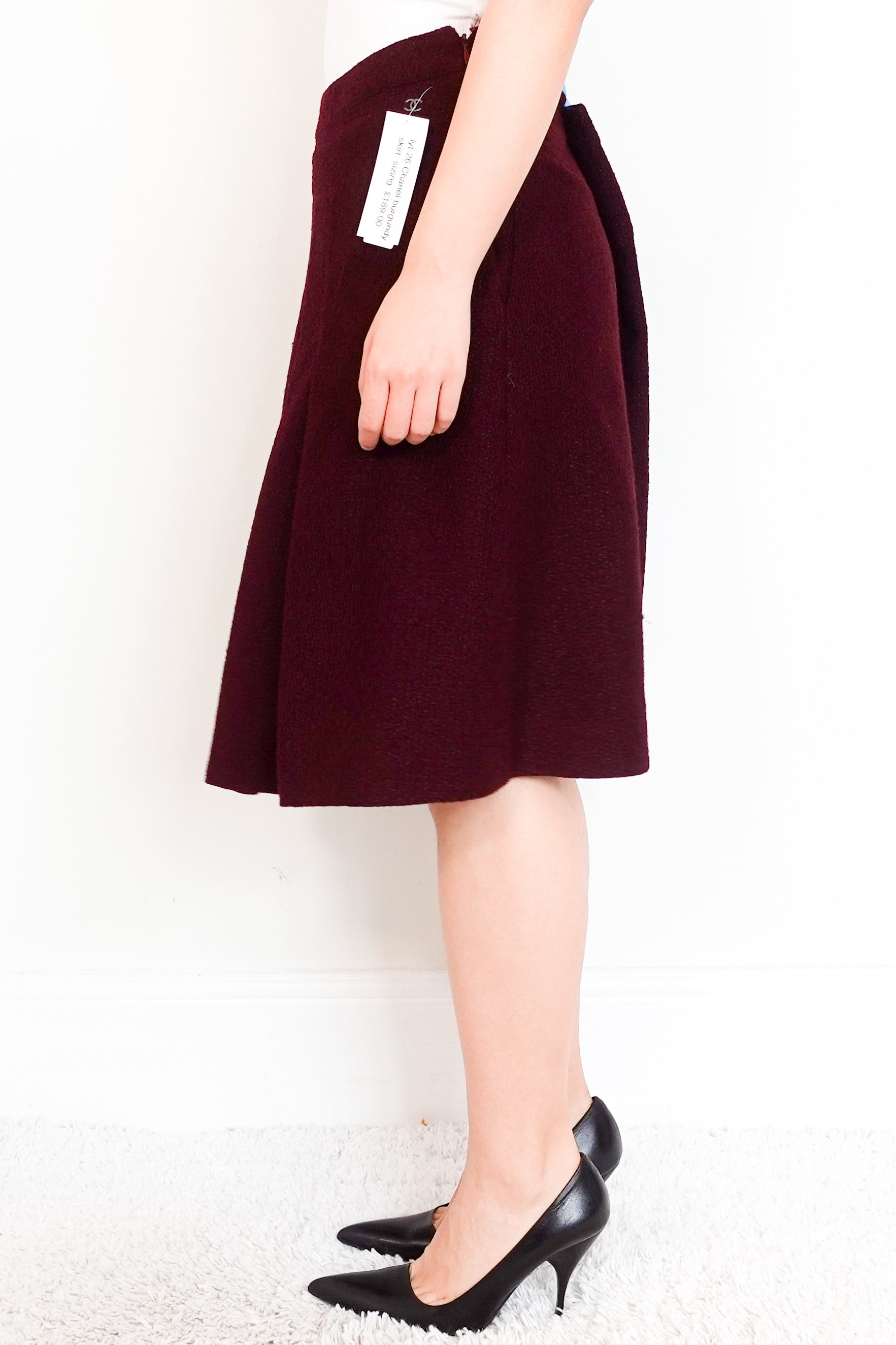 Authentic-Chanel-Burgundy-Wool-Skirt-side-Chelsea-london