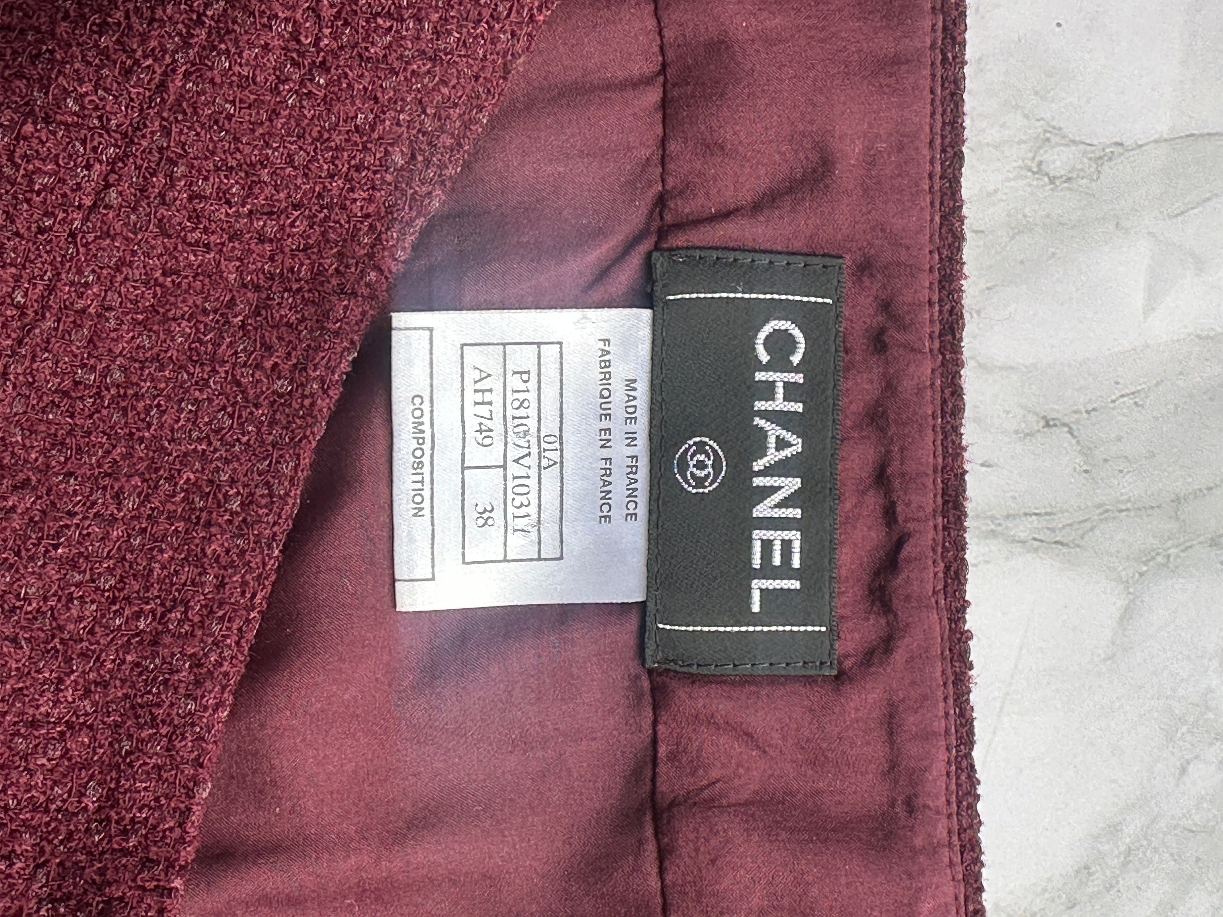 Authentic-Chanel-Burgundy-Wool-Skirt-tag-Chelsea-london