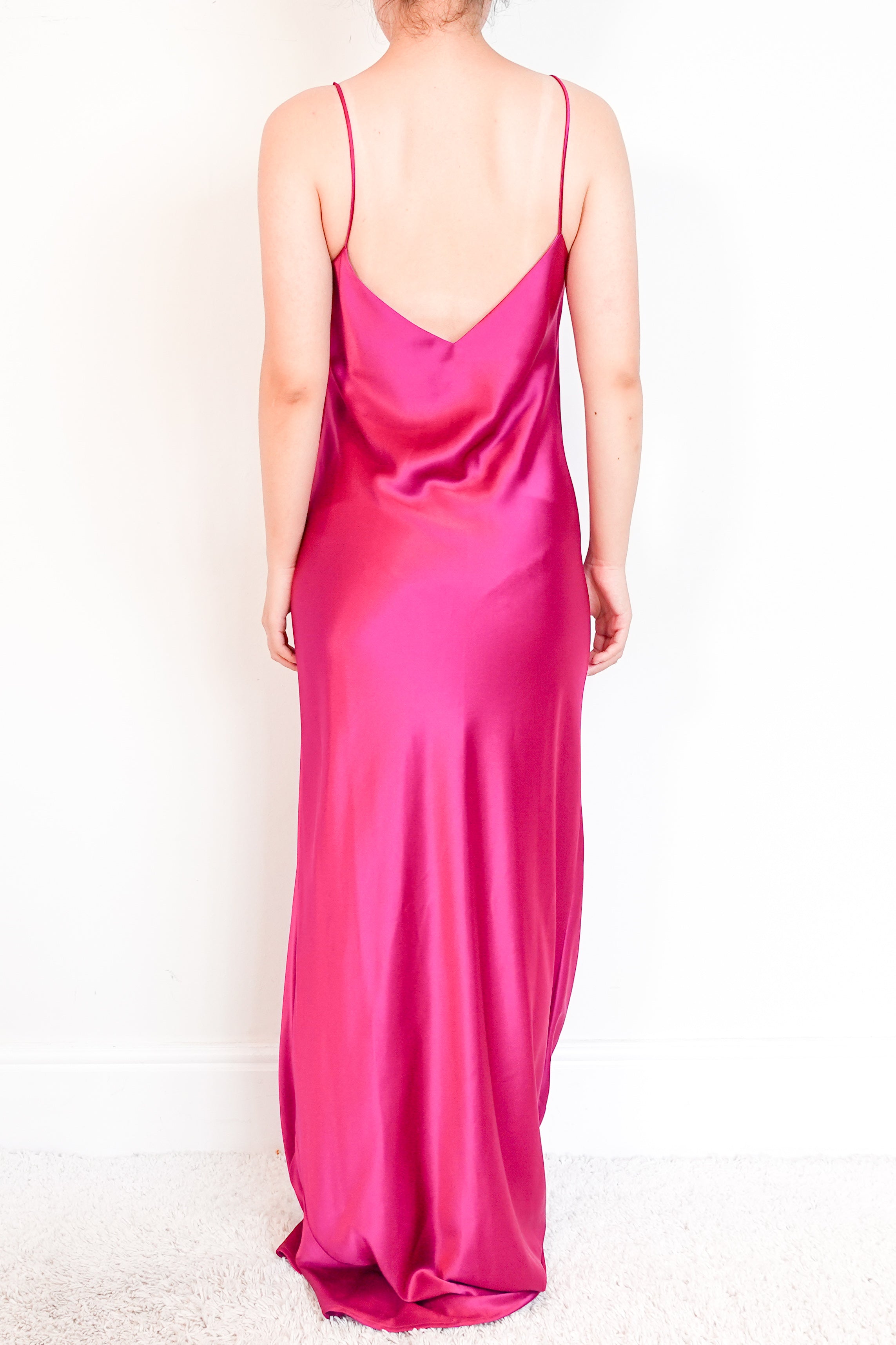 Authentic-Galvan-London-Satin-Magenta-Maxi-Dress-Back-Chelsea-London
