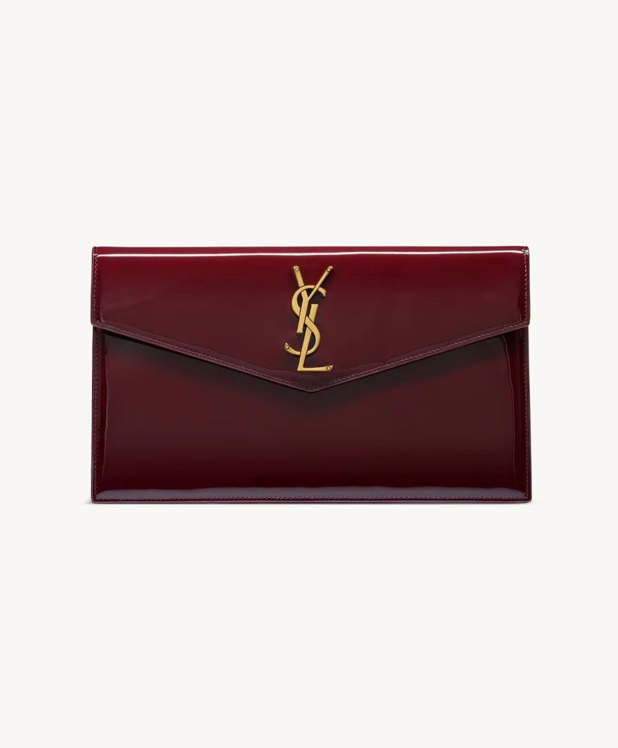 Saint Laurent Uptown Pouch in Burgundy Patent Leather (RRP £580) | Authentic Preloved