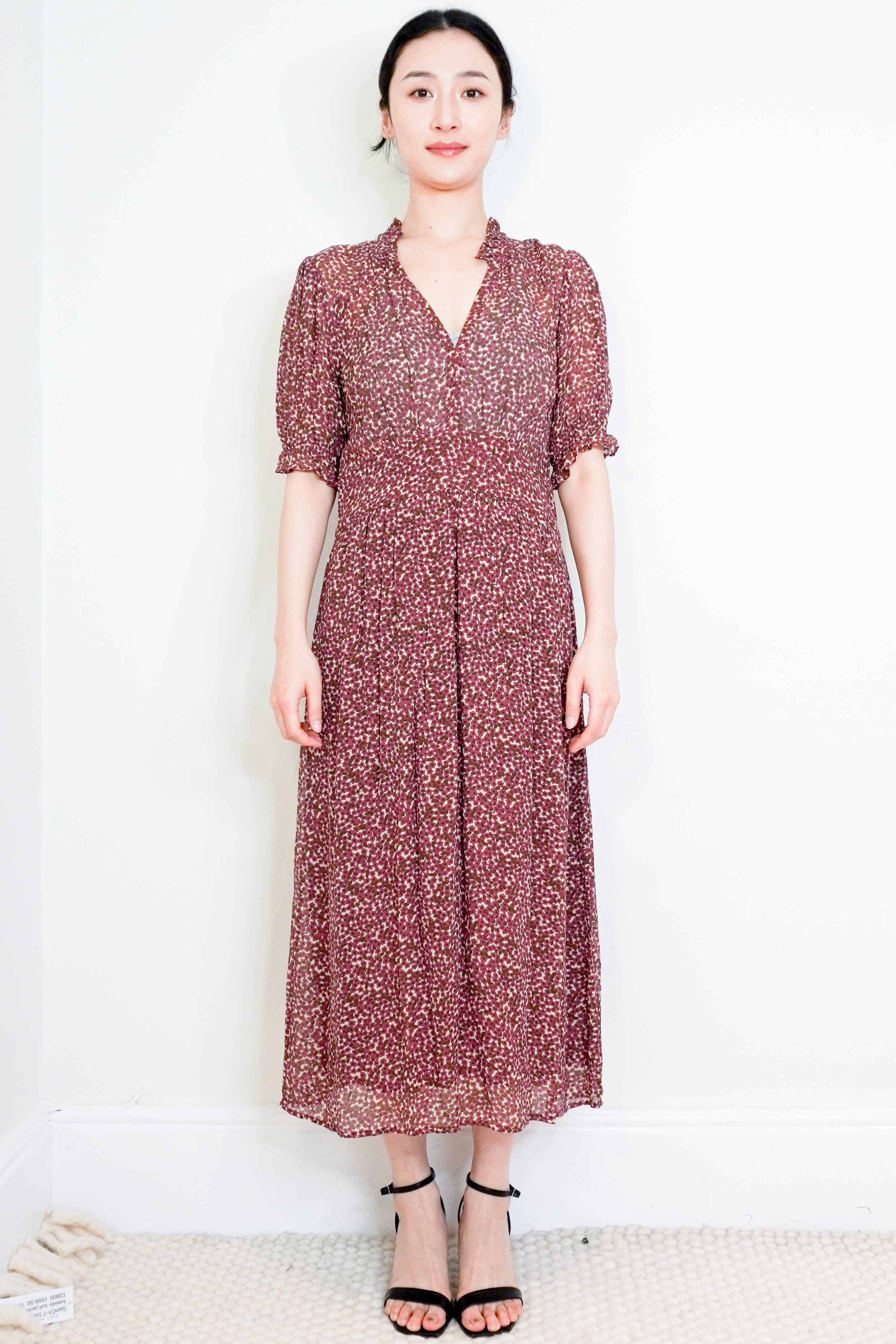 BA&SH-Burgundy-Midi-Lady-Dress-front-picture-Chelsea-London