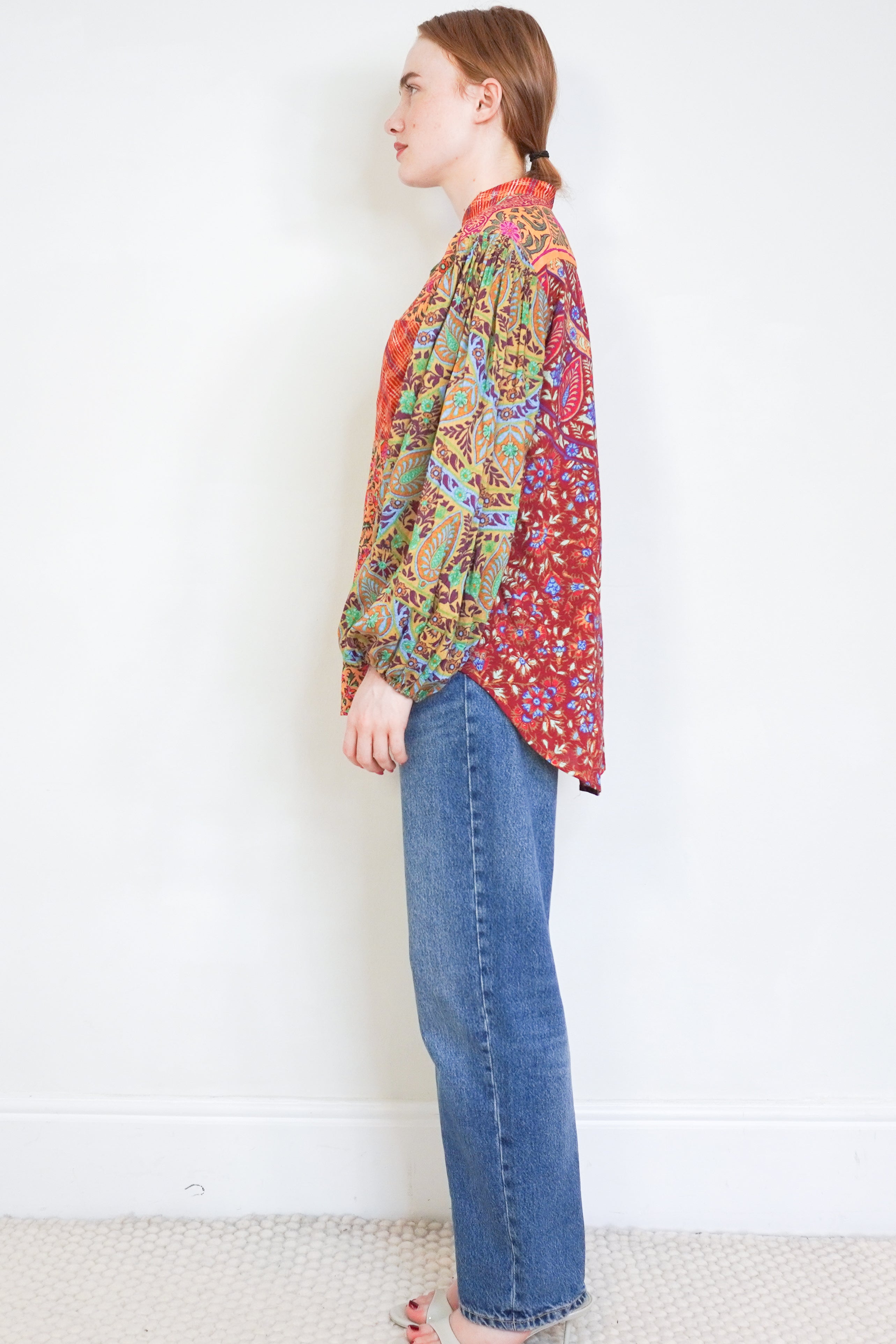 BOTEH Patchwork Botanical Print Cotton Blend Blouse side photo chelsea london