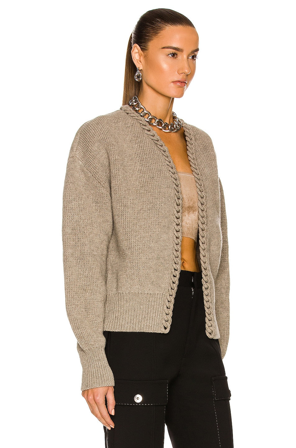 Bottega Veneta Wool Chain Cardigan in Cement Melange (RRP £1200) | Authentic Preloved