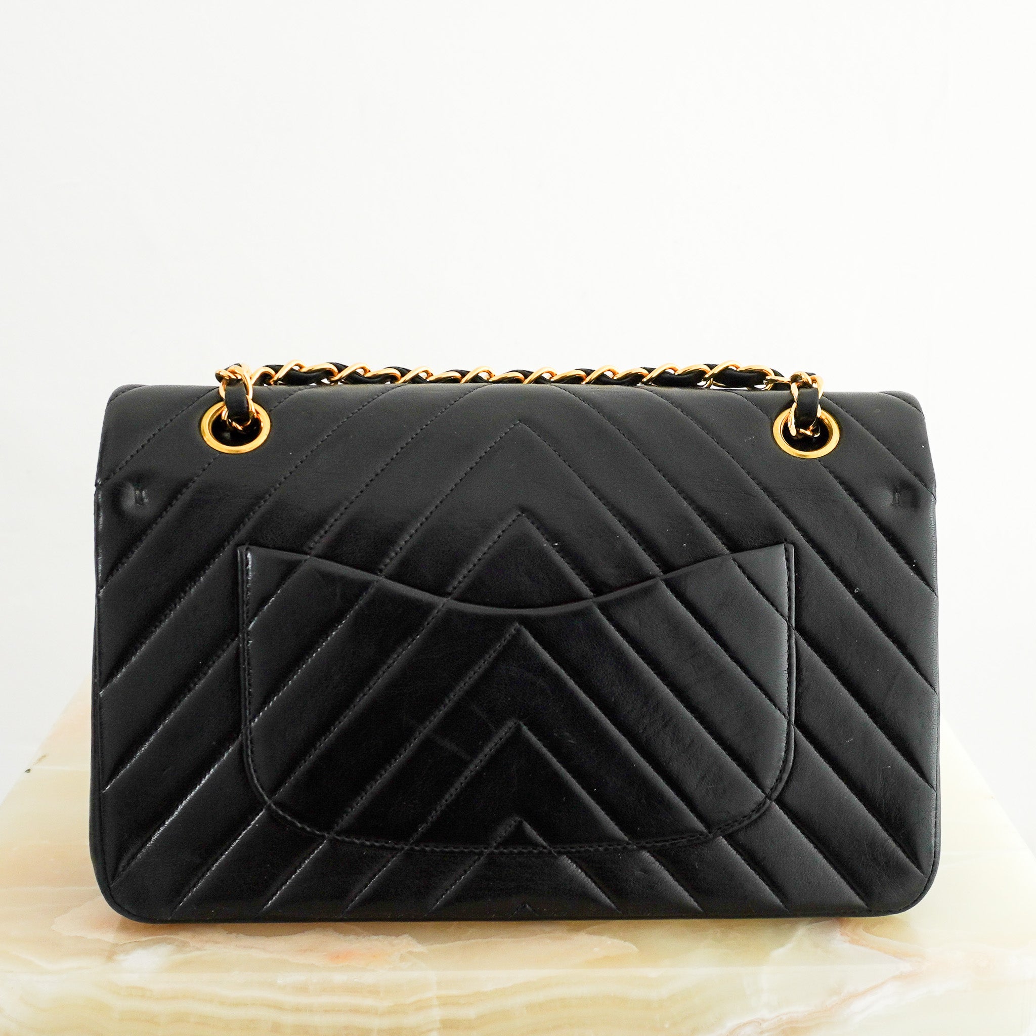 Chanel Classic Chevron Medium Double Flap Bag in Black Lambskin & Gold Hardware | Authentic Preloved - Reloved Again