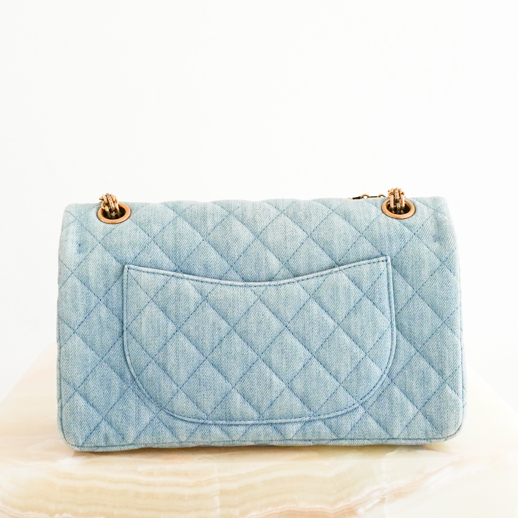 Back Chanel Light Blue Denim 2.55 Double Flap Bag