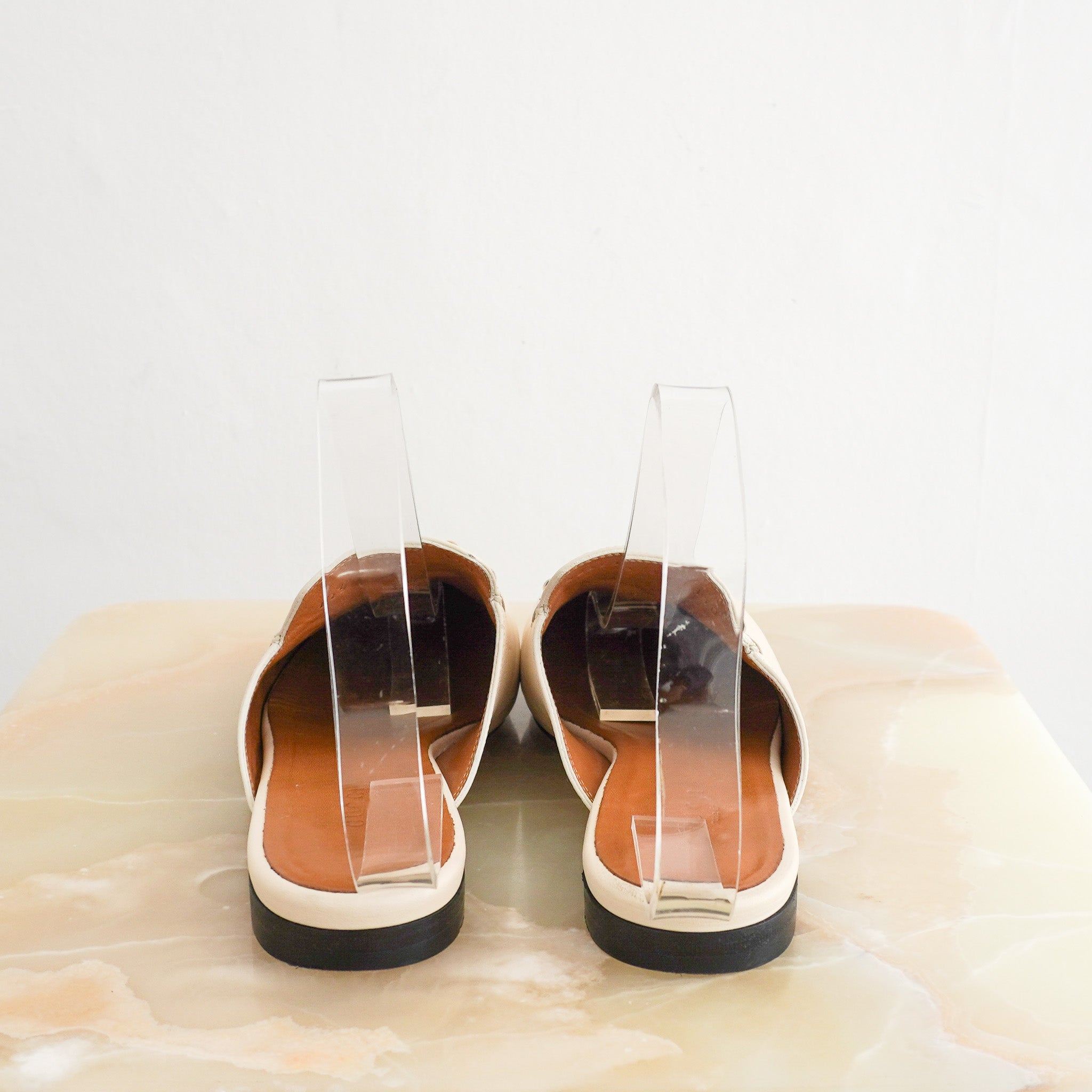 Back Gucci Princetown Cream Leather Flats