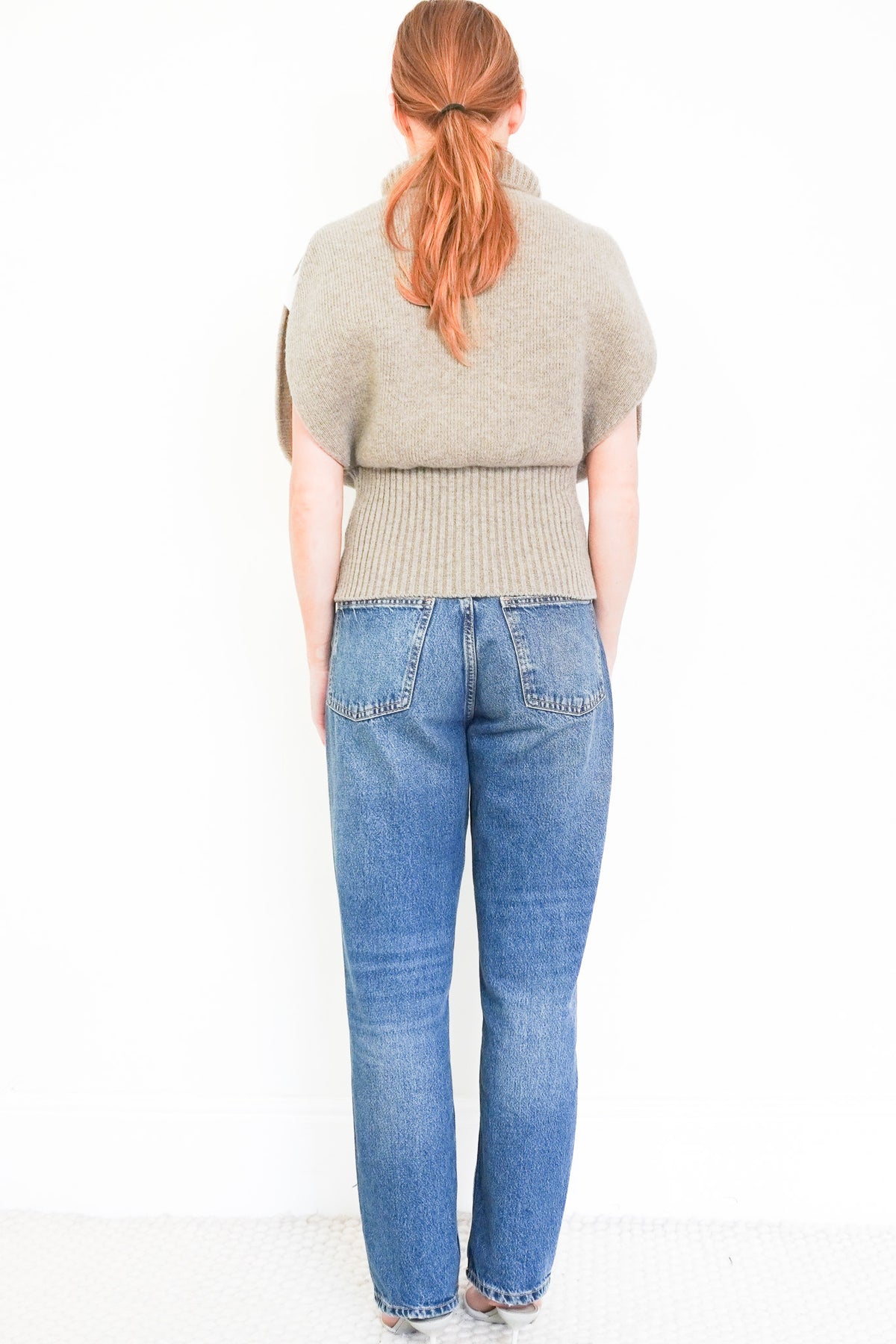 Back Image: Bottega Veneta Grey Ribbed Turtleneck Sweater Vest