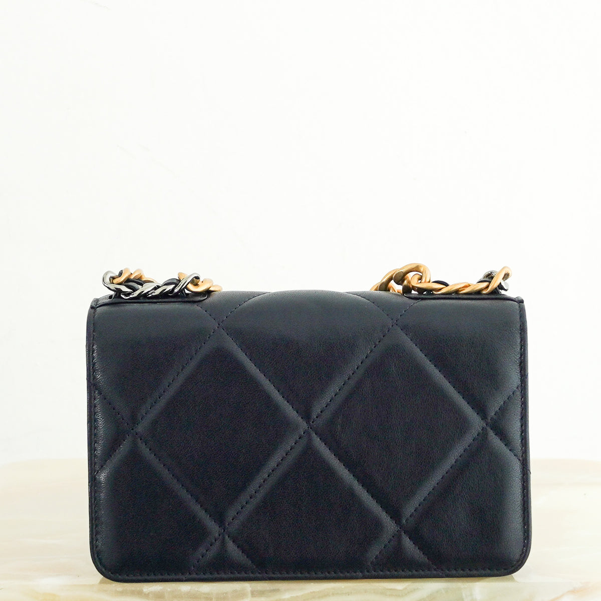 Back Image: Chanel 19 Wallet on Chain Bag in Navy