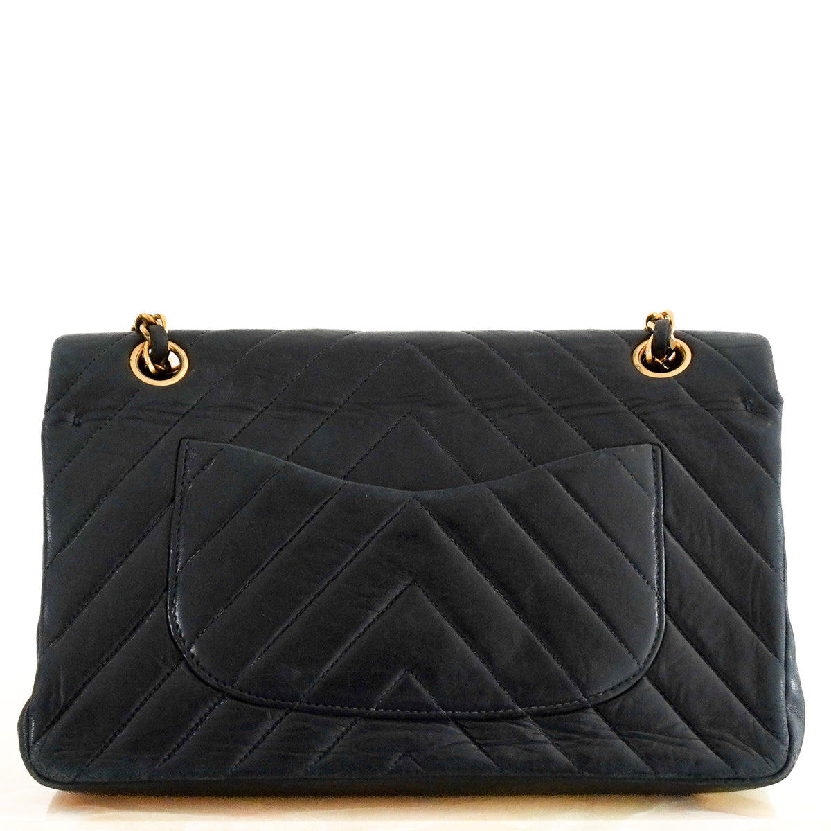 Back Image: Chanel Vintage Medium Classic Chevron Double Flap Bag in Navy