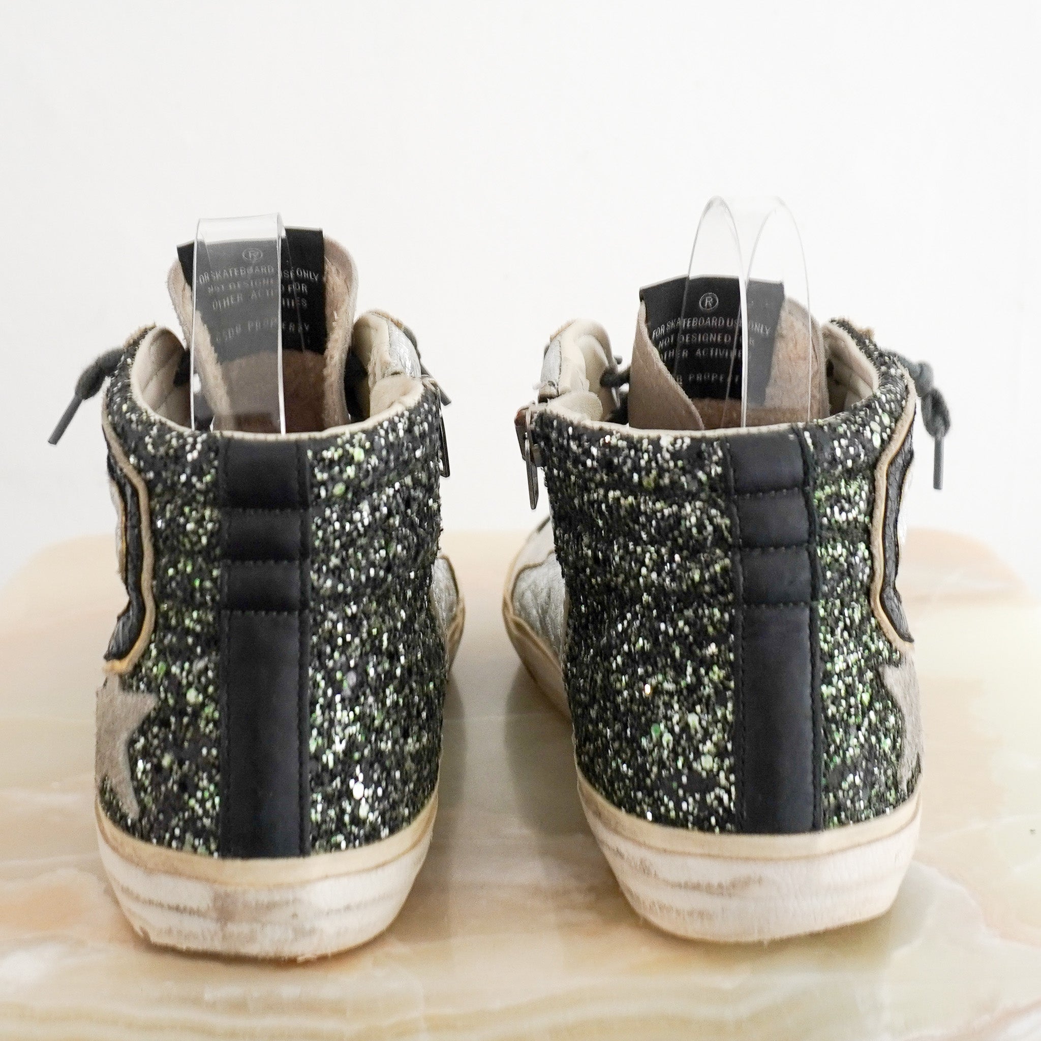 Back Image: Golden Goose High Top Distressed Glitter Sneaker