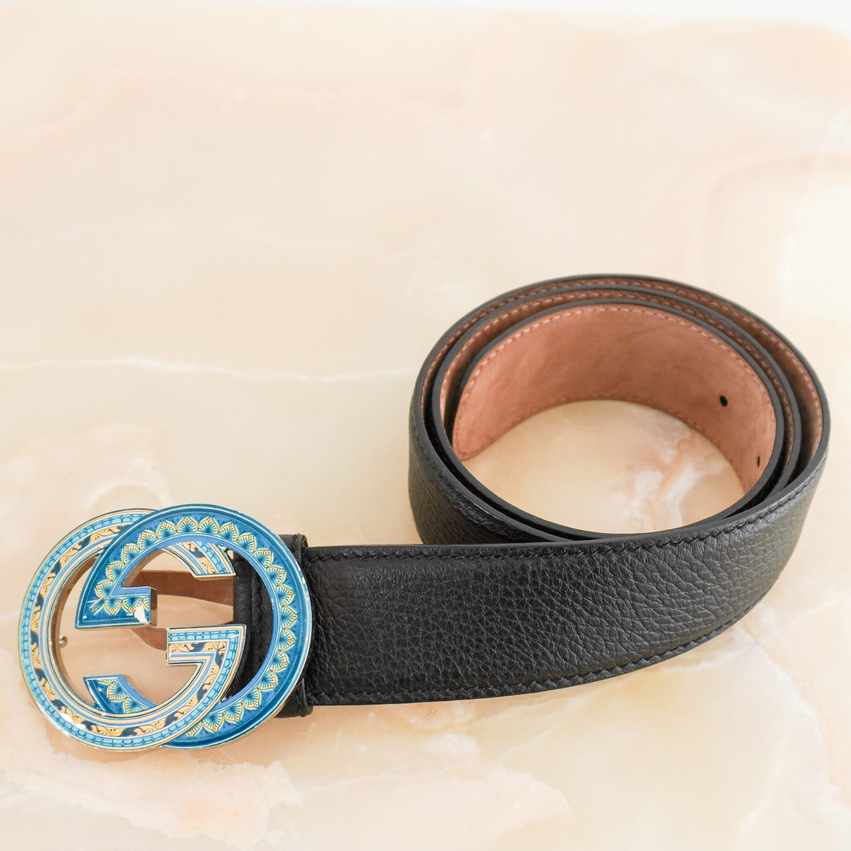 Back Image: Gucci Interlocking G Enamel Buckle Belt