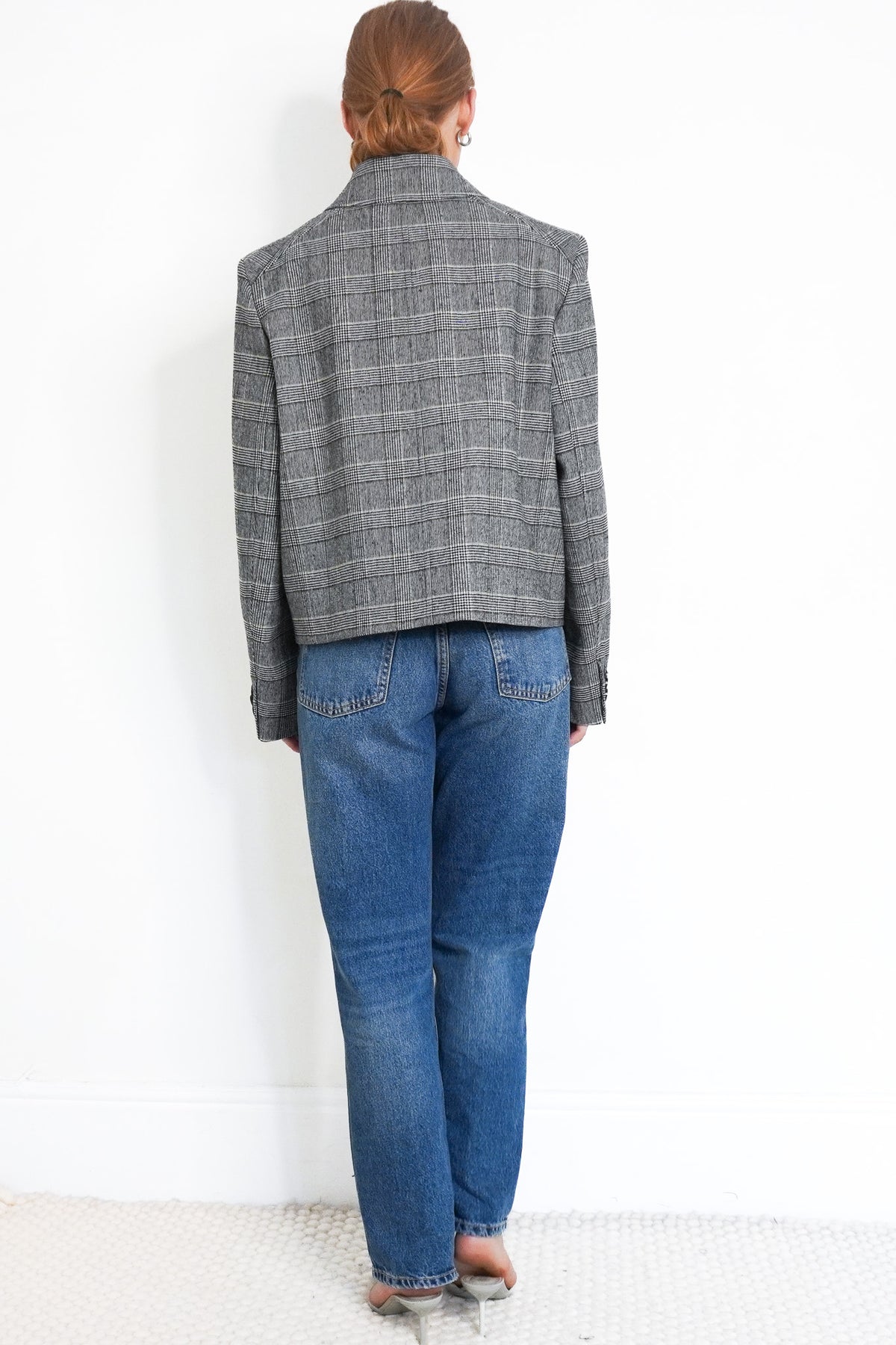 Back Image: ME+EM Grey and Black Plaid Double Breasted Tweed Jacket UK 16