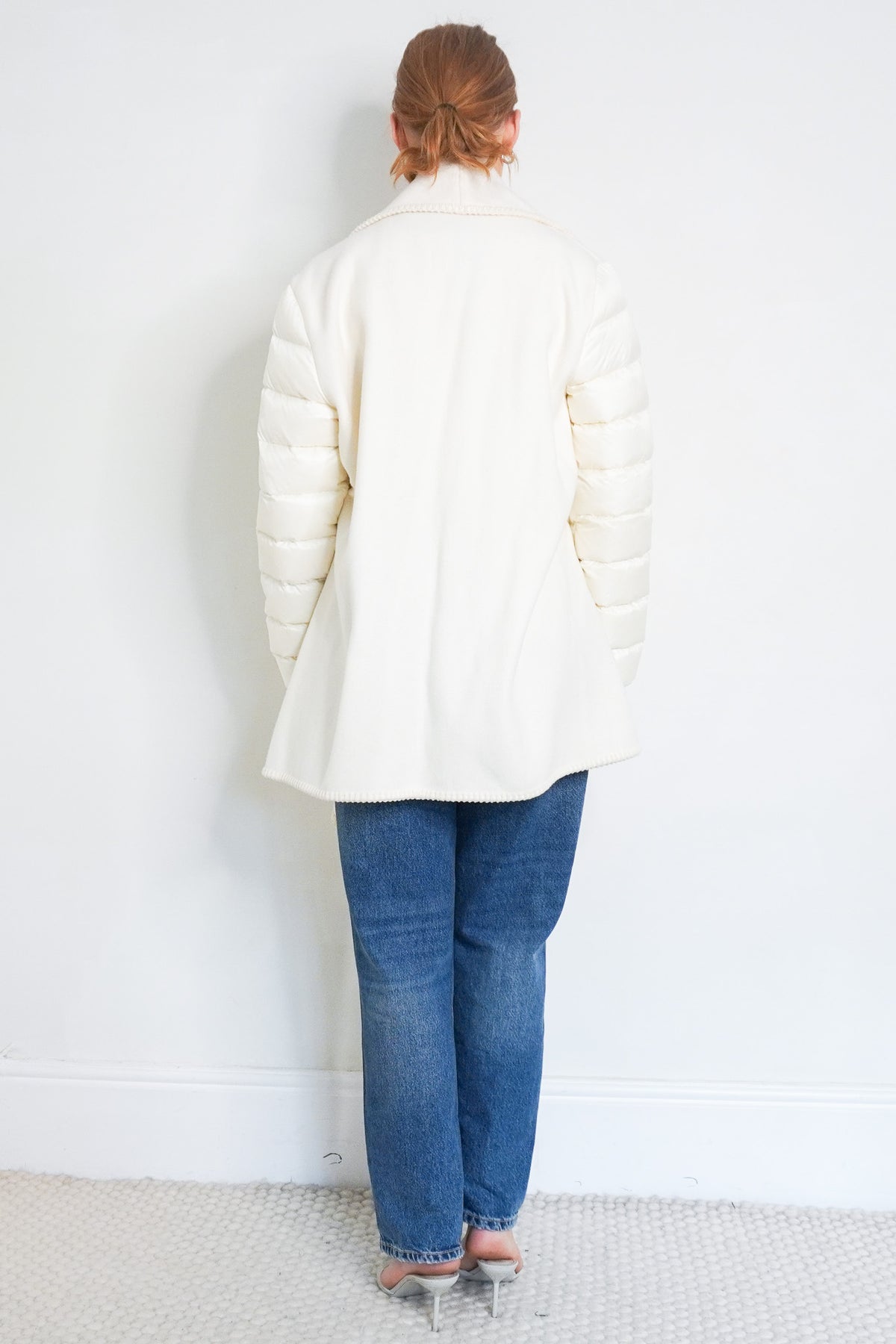 Back Image: Moncler Cream Wool Jacket with Quilted Sleeves