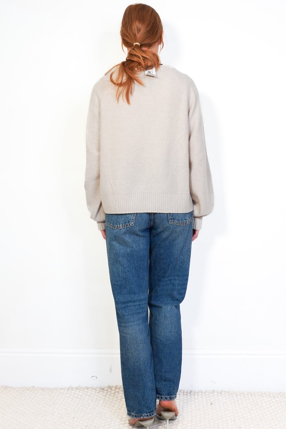 Back Image: Navy Grey Lambwool Jumper