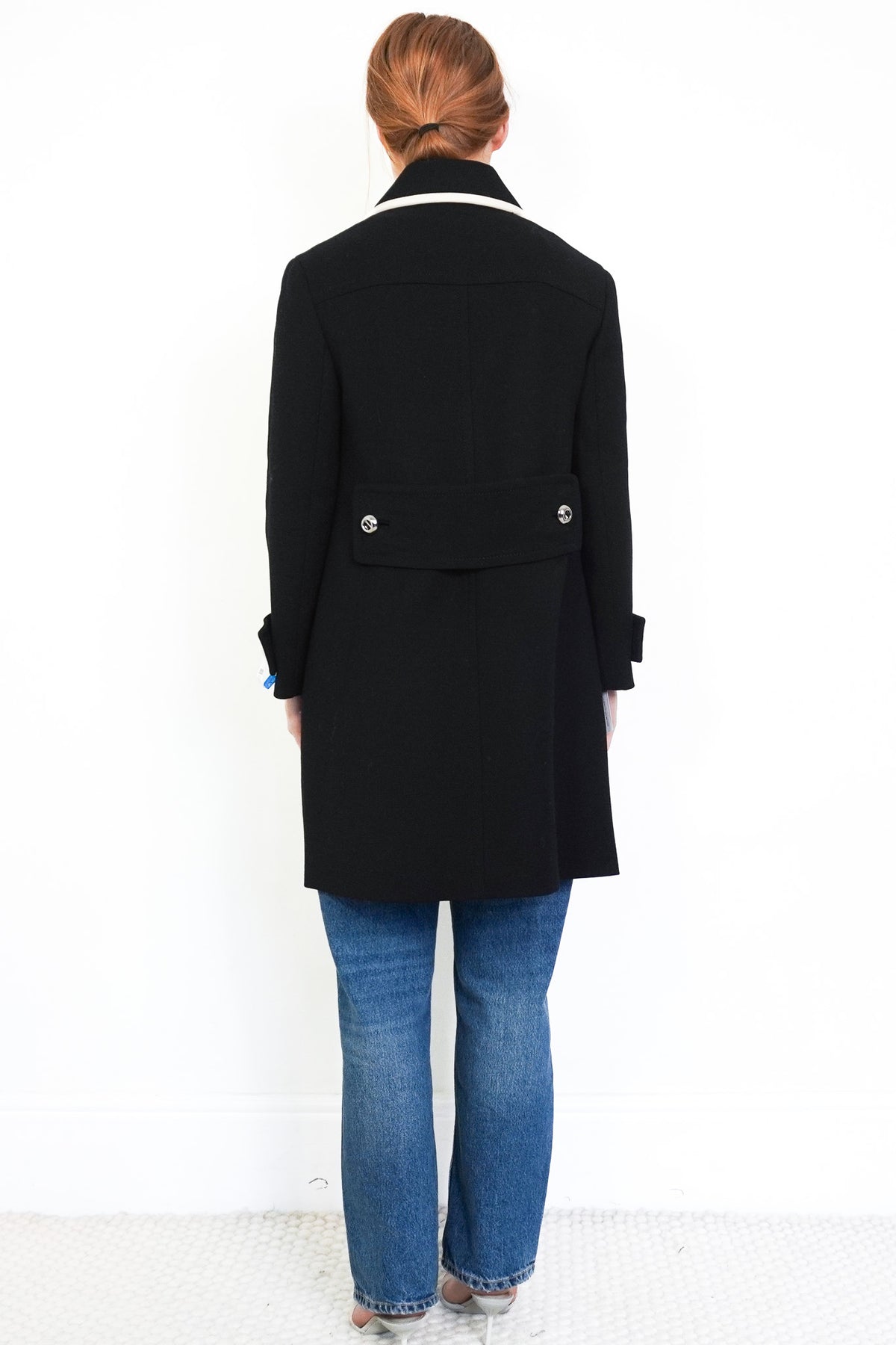 NEW Prada Black Wool Coat with White Trim Collar (RRP £2500) | Authentic Preloved - Reloved Again
