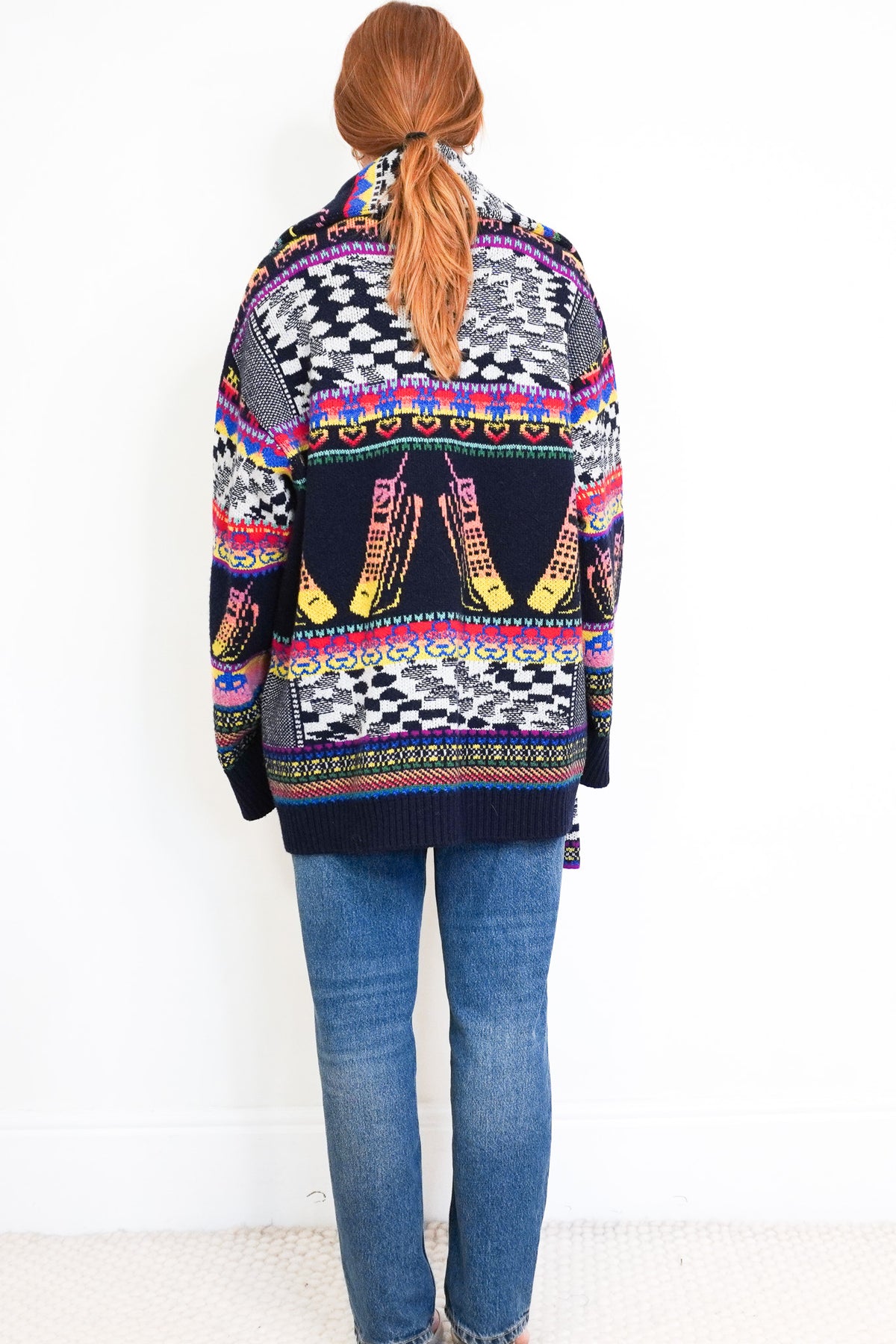 Back Image: Stella McCartney Oversized Multicoloured Wool Patterned Jumper And Scarf