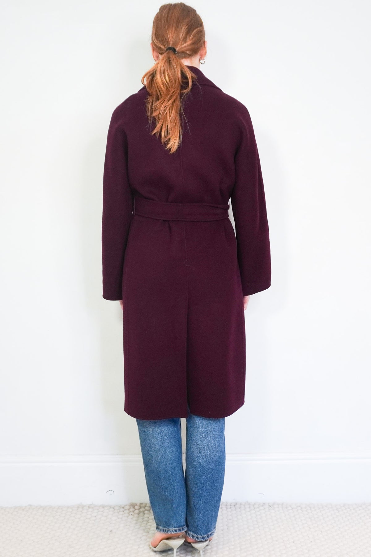 Back Max Mara Burgundy Pure New Wool Belted Coat