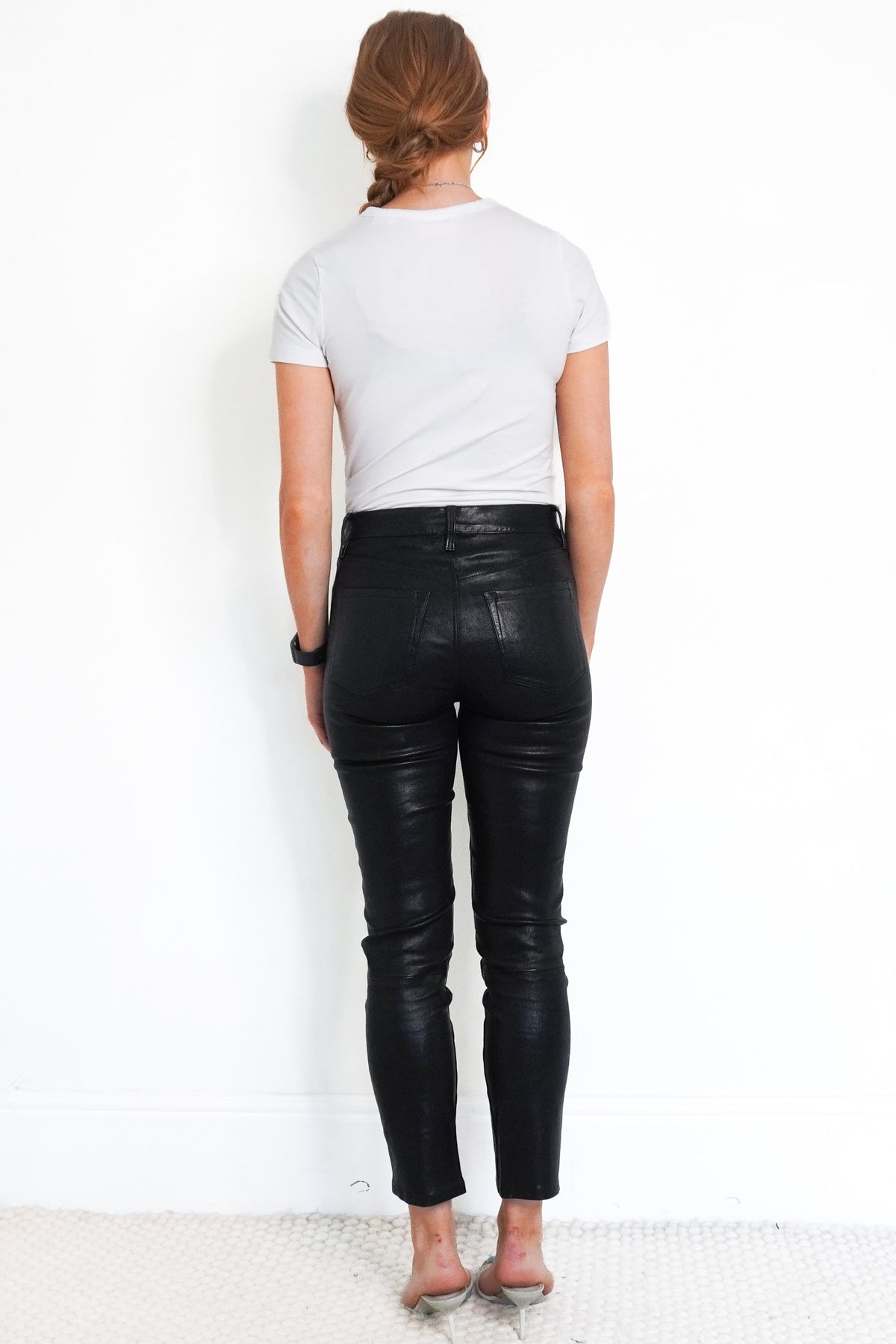 Back image J Brand Black Leather Skinny Jeans Chelsea London
