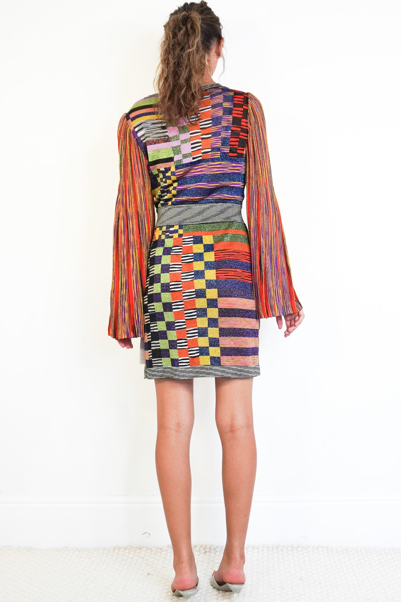 Back image Missoni Multi-Colour Metallic Patchwork Long-Sleeve Mini Dress