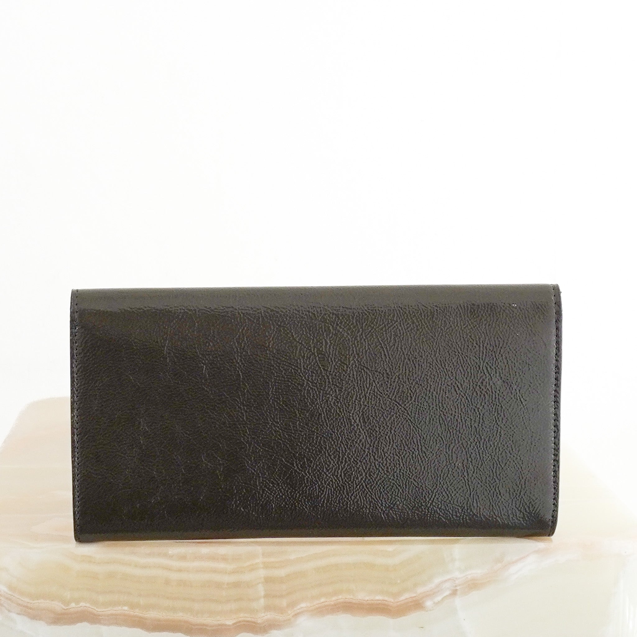 Back image of Saint Laurent Medium Front Flap Pouch in Grey Patent Leather
