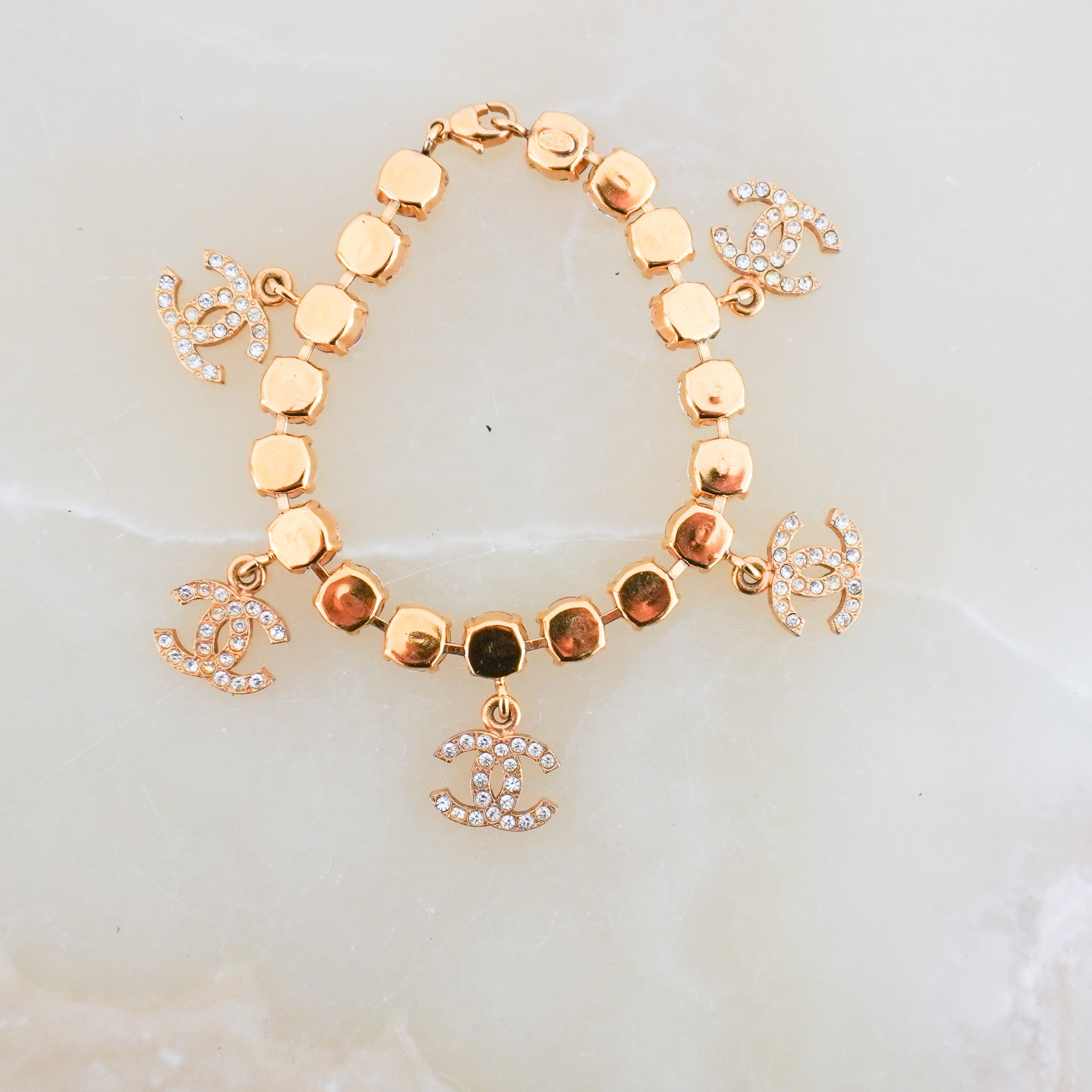 Chanel 1996 24K Gold Plated Crystal CC Chain Bracelet | Authentic Preloved - Reloved Again