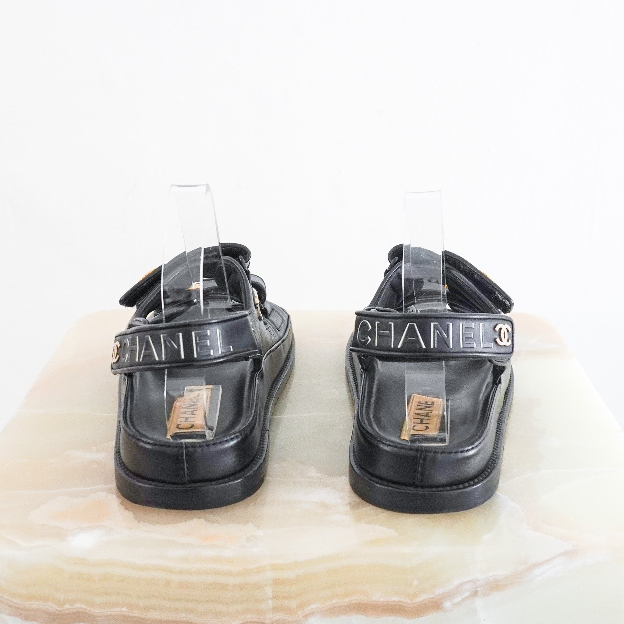 Chanel Black CC Leather Dad Sandals (RRP £1000) | Authentic Preloved - Reloved Again