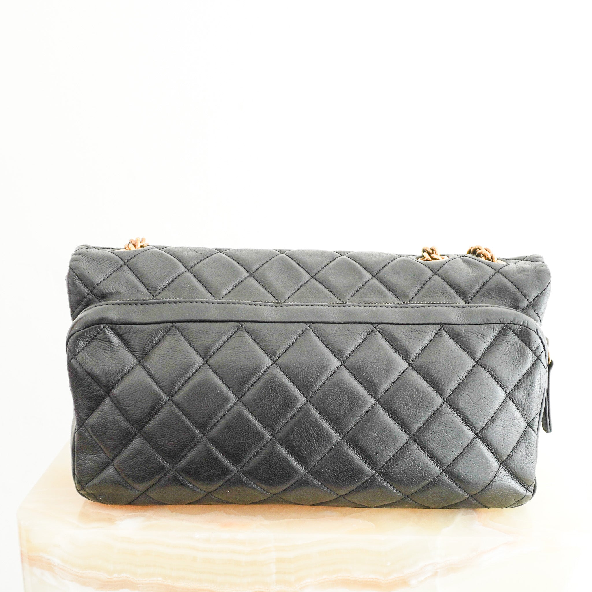 Back image of the Chanel Double Flap Shoulder Bag with Gold Hardware